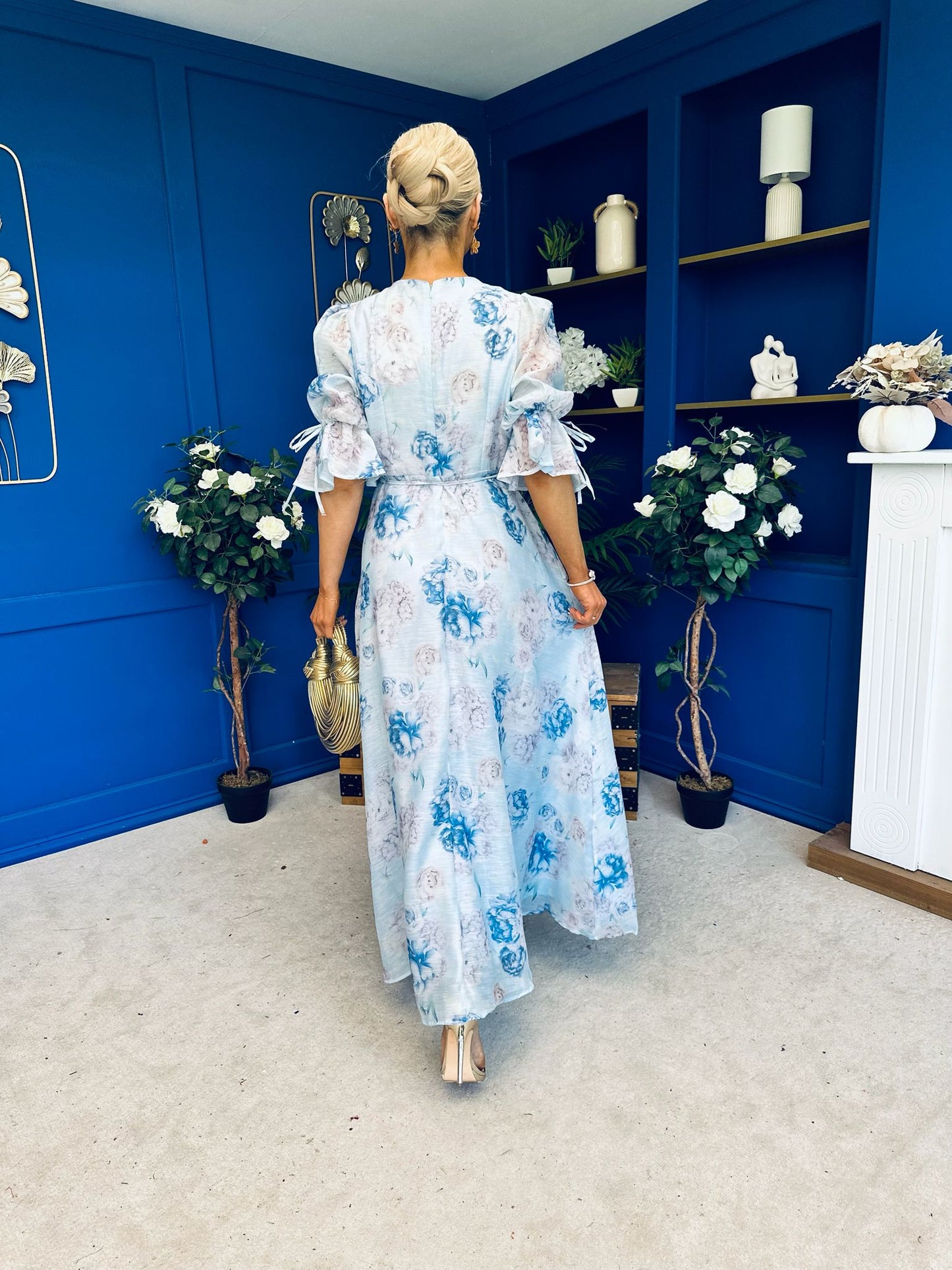 Holly 3D Floral Detailed Occasion Dress Floral Blue