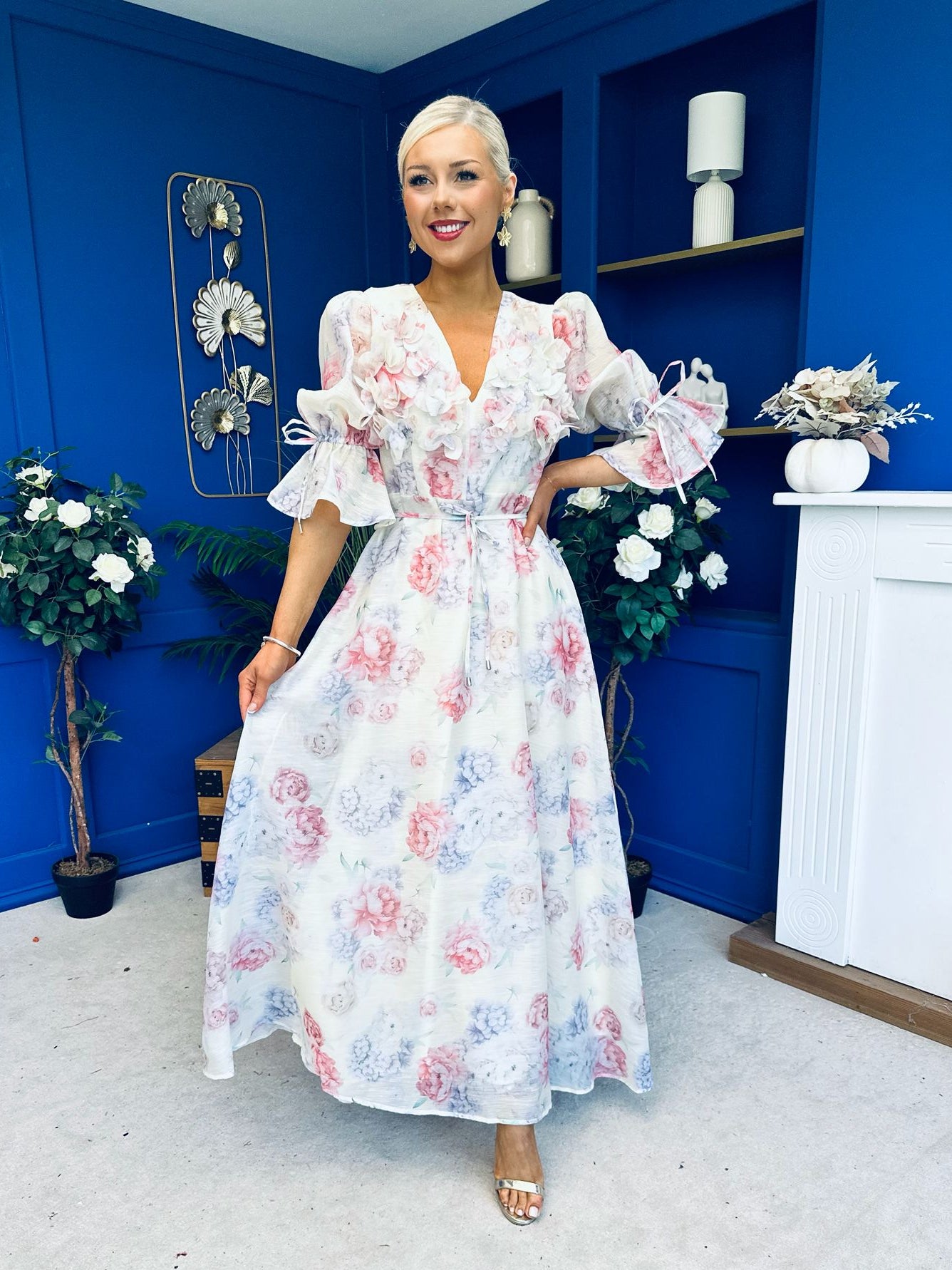 cream dress with flowers Holly 3D Floral Detailed Occasion Dress Floral Cream – Canella Lane