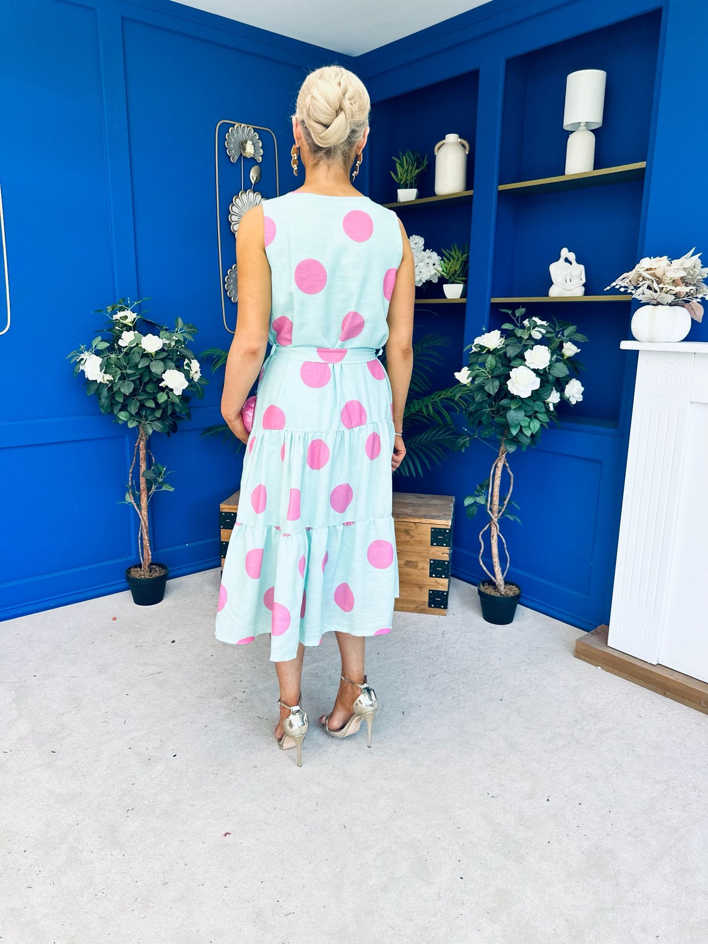Sadhbh Tiered Midi Dress Pink Polka Pastel