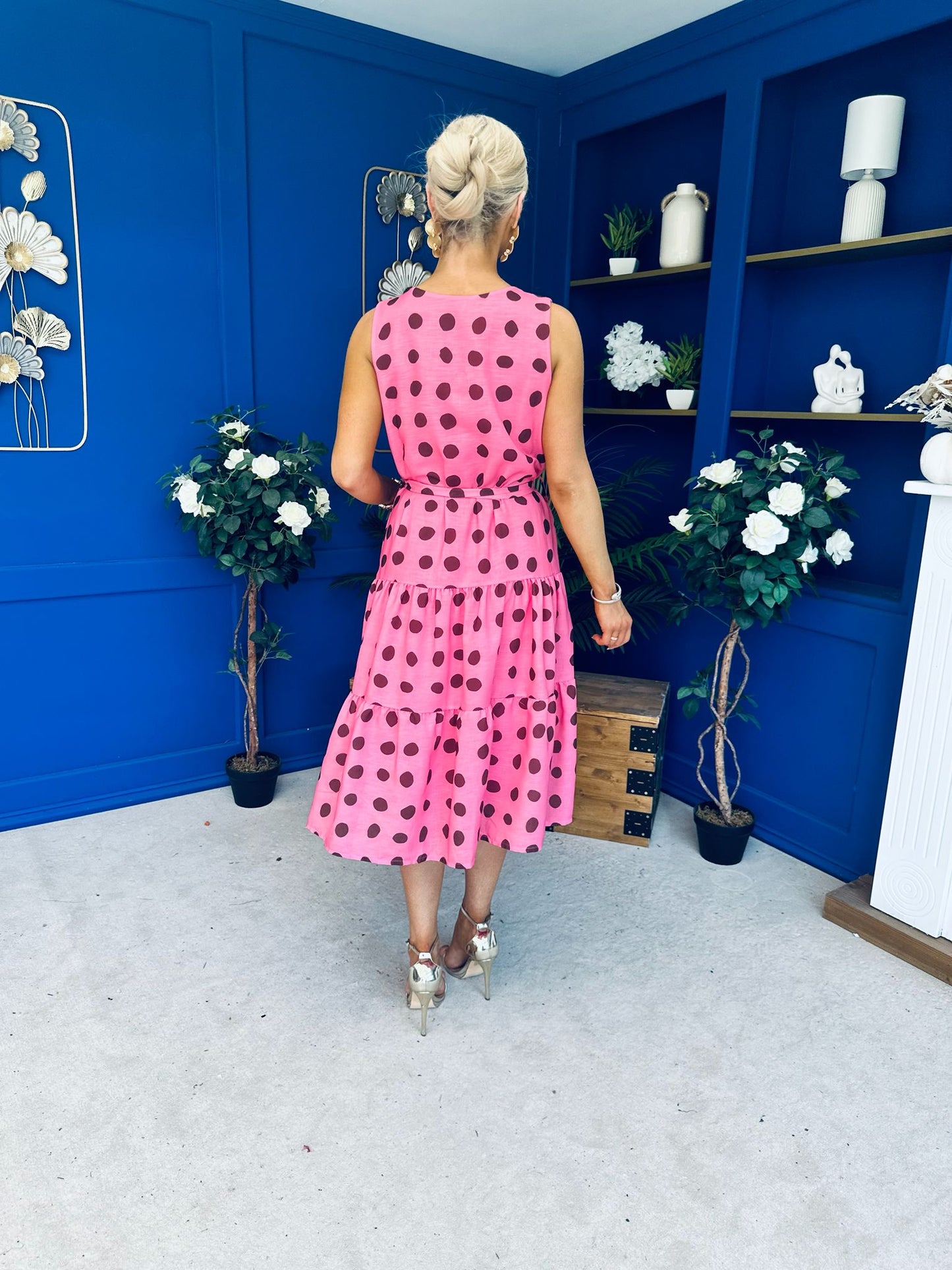Sadhbh Tiered Midi Dress Coco Polka Cerise