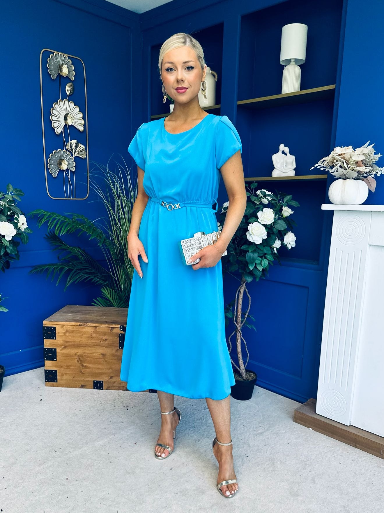 blue dress gold belt NicoBlu Harlow Leather Belt in Gold and Blue Gem Accents L