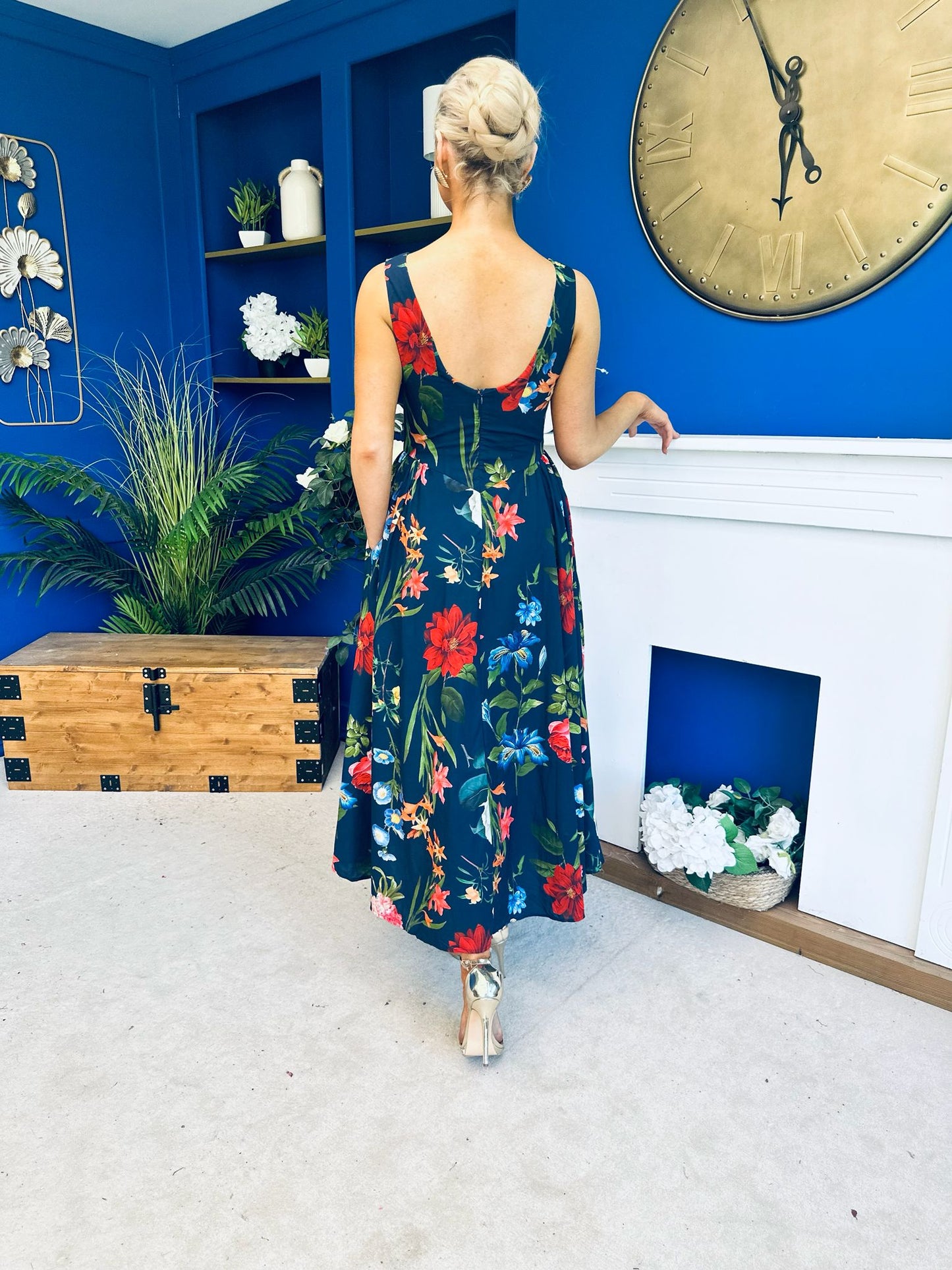 Grayson Detailed Midi Dress Floral Navy