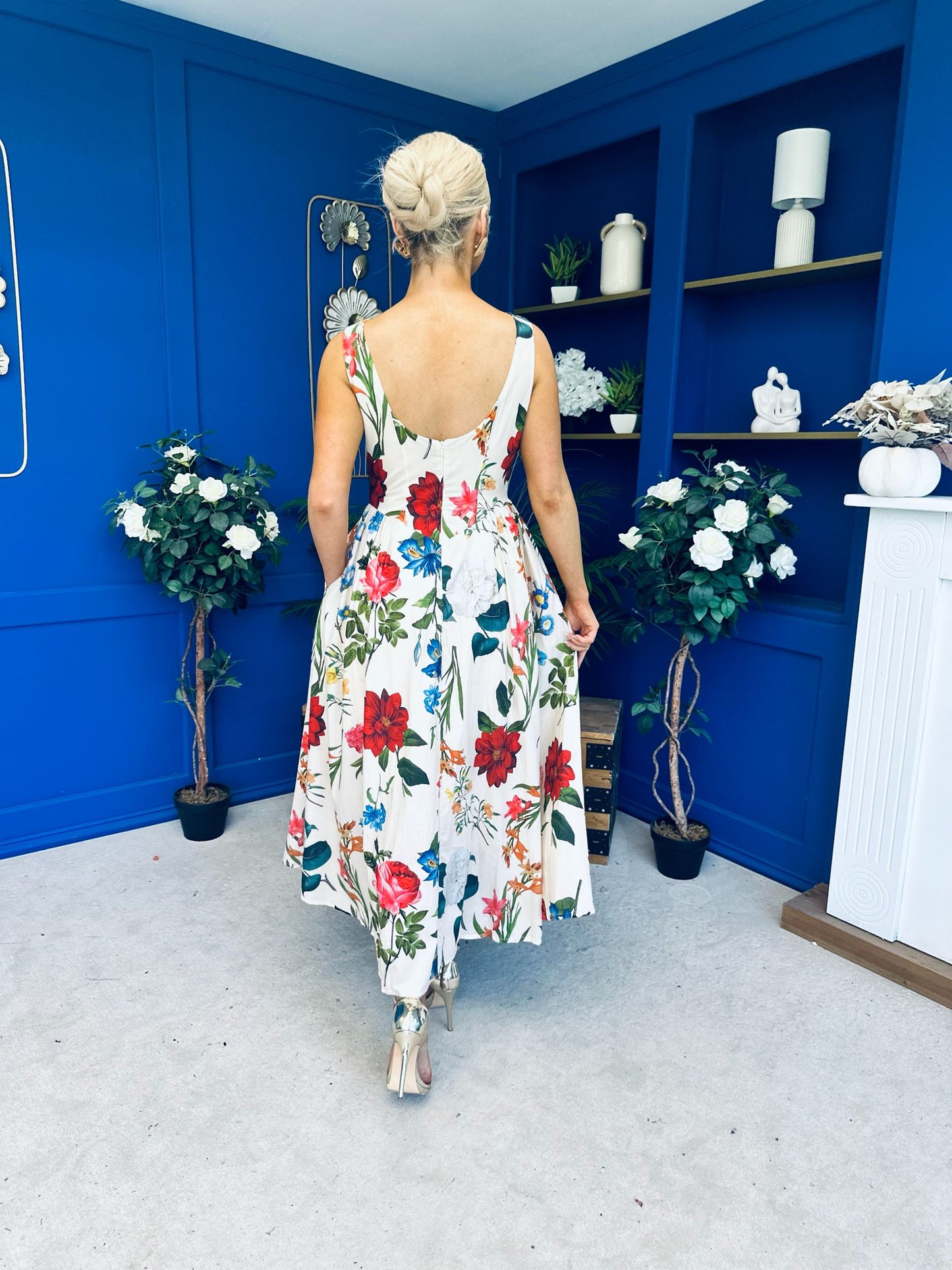 Grayson Detailed Midi Dress Floral Cream