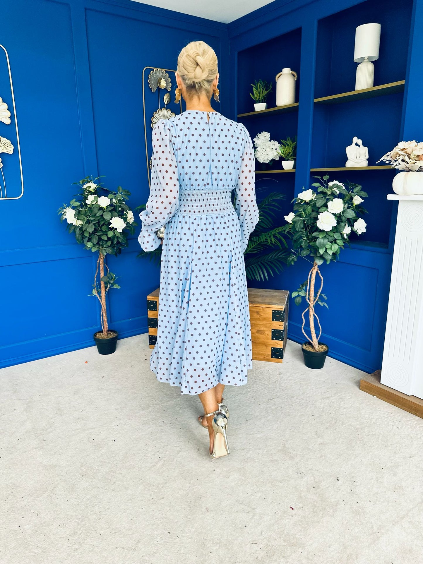 Kaylinn Banded Midi Dress Coco Polka Blue