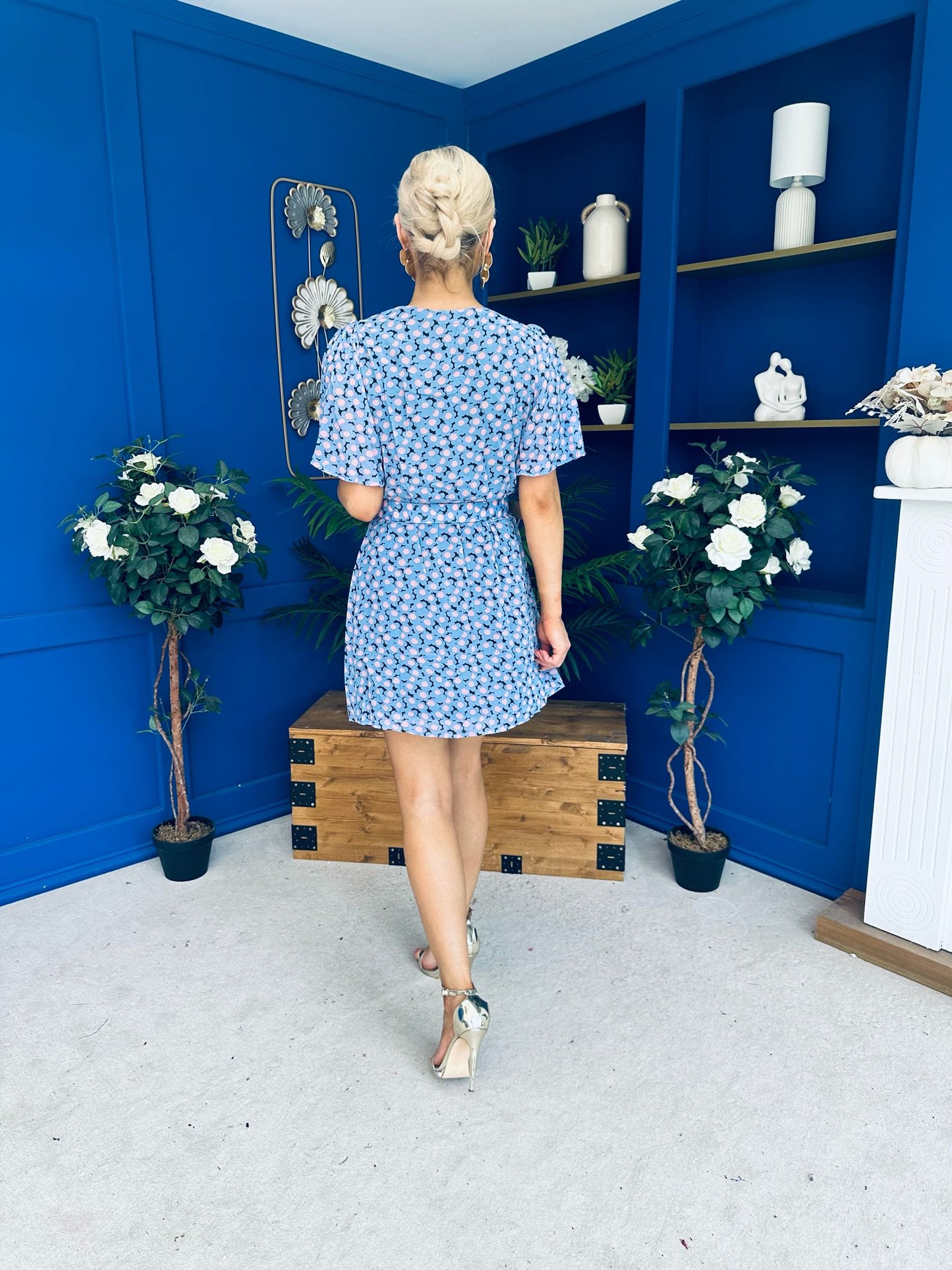 Terri Belted Mini Dress Floral Blue
