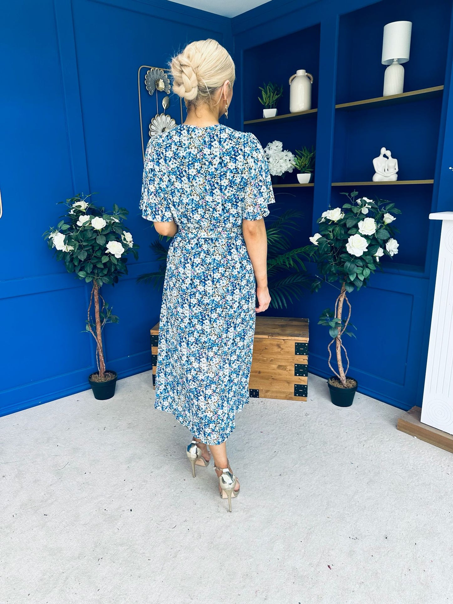 Frank Belted Midi Dress Floral Blue