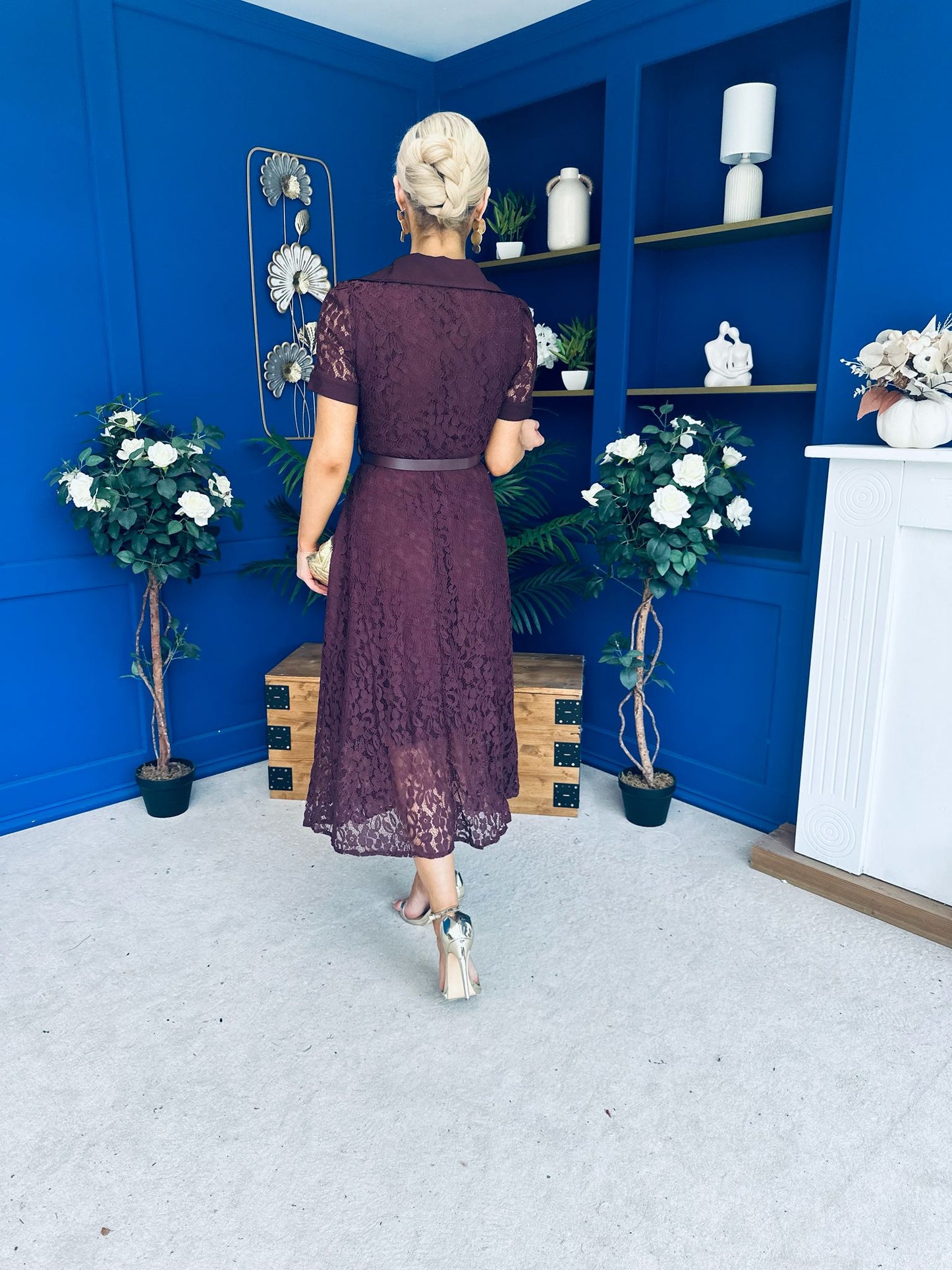 Allie Lace Detail Occasion Dress Burgundy