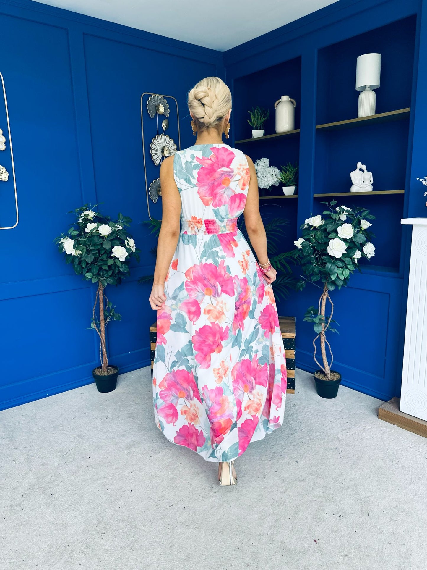 Lindsey Plunge Neck Maxi Dress Floral White