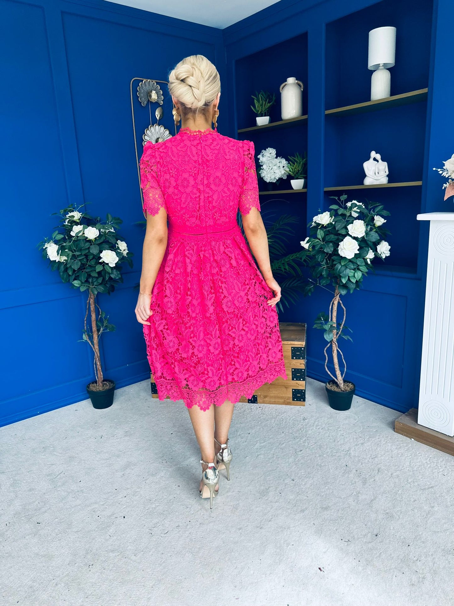 Kimmy Crochet Occasion Midi Dress Fuchsia