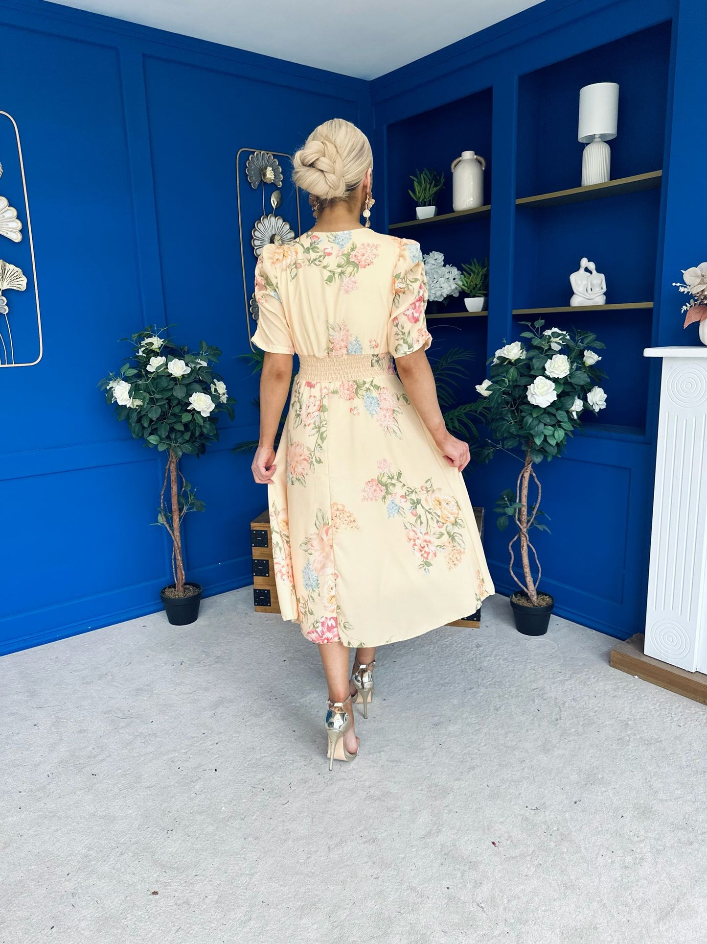 Glenda Banded Midi Dress Floral Yellow