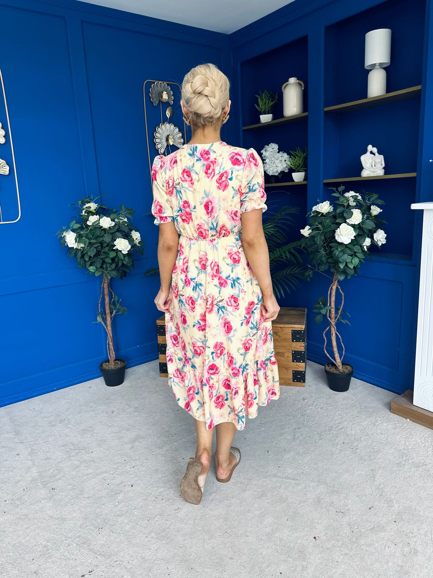 Suzanne Detailed Midi Dress Floral Yellow
