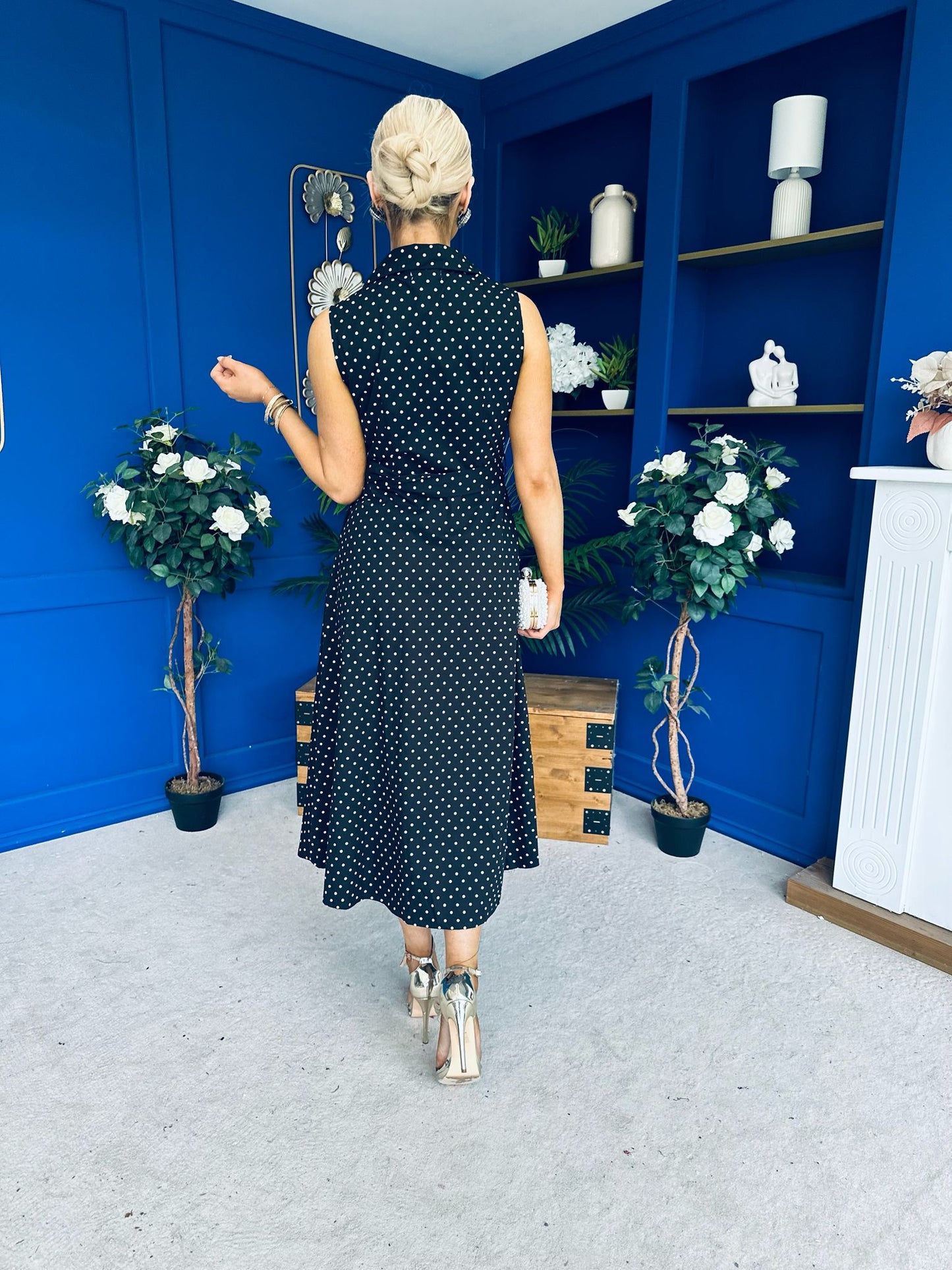 Berkley Belted Midi Dress Polka Black