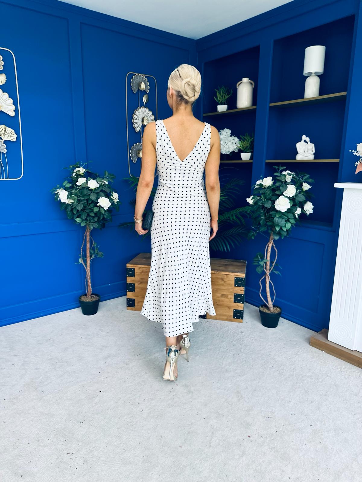 Yanis Sleeveless Slinky Dress Polka Cream