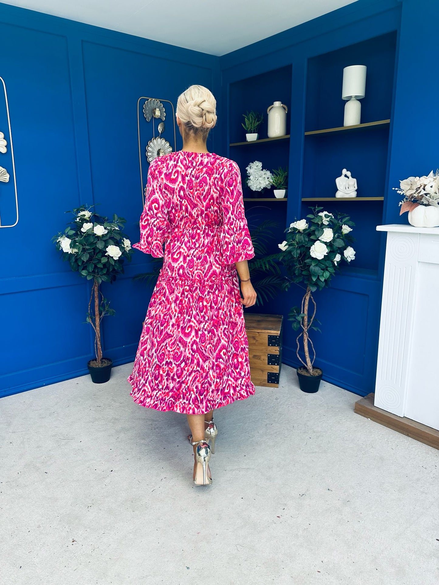Lorisa Midi Dress Geo Fuchsia
