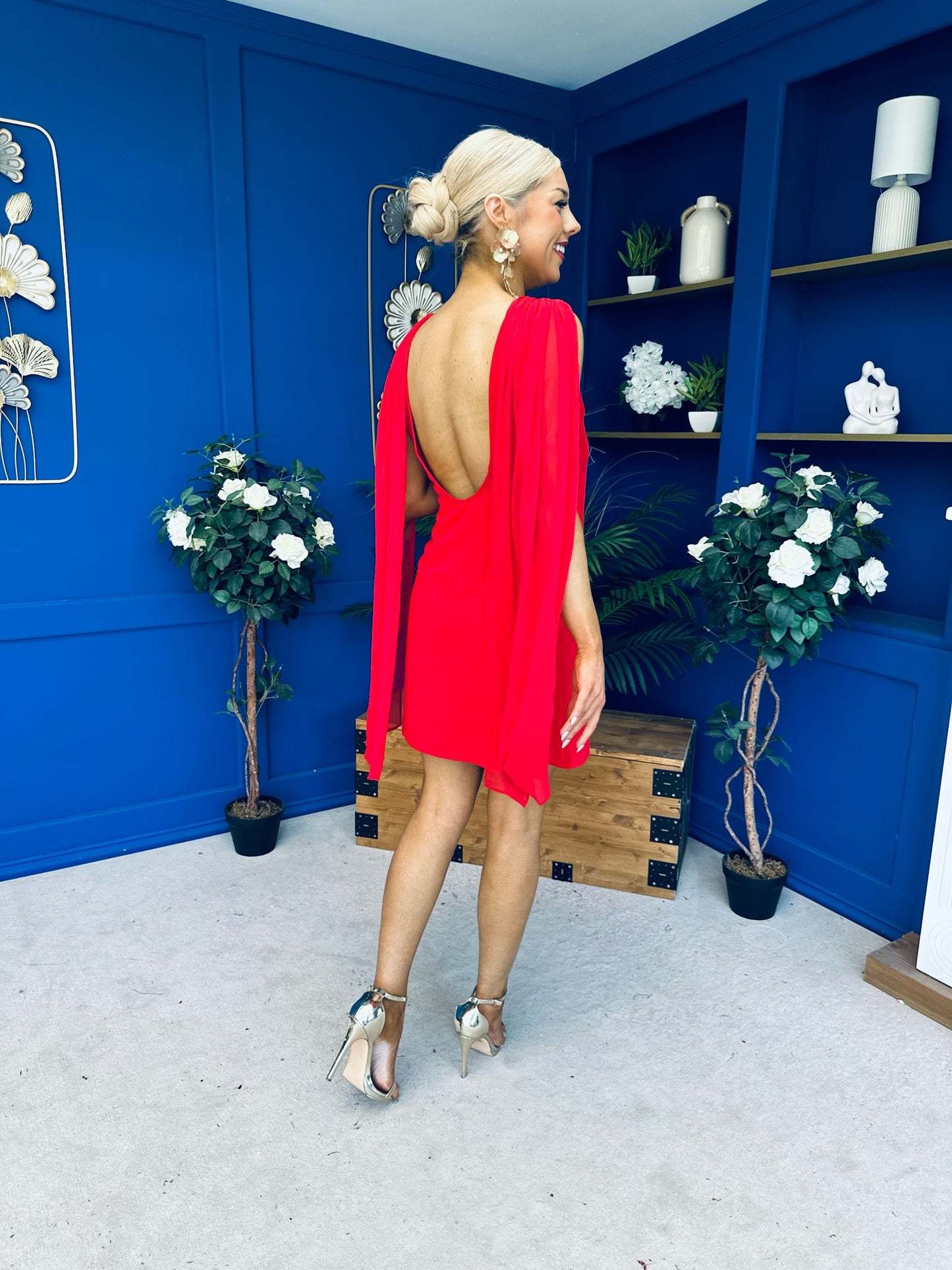 Amy Drape Detail Shift Dress Red