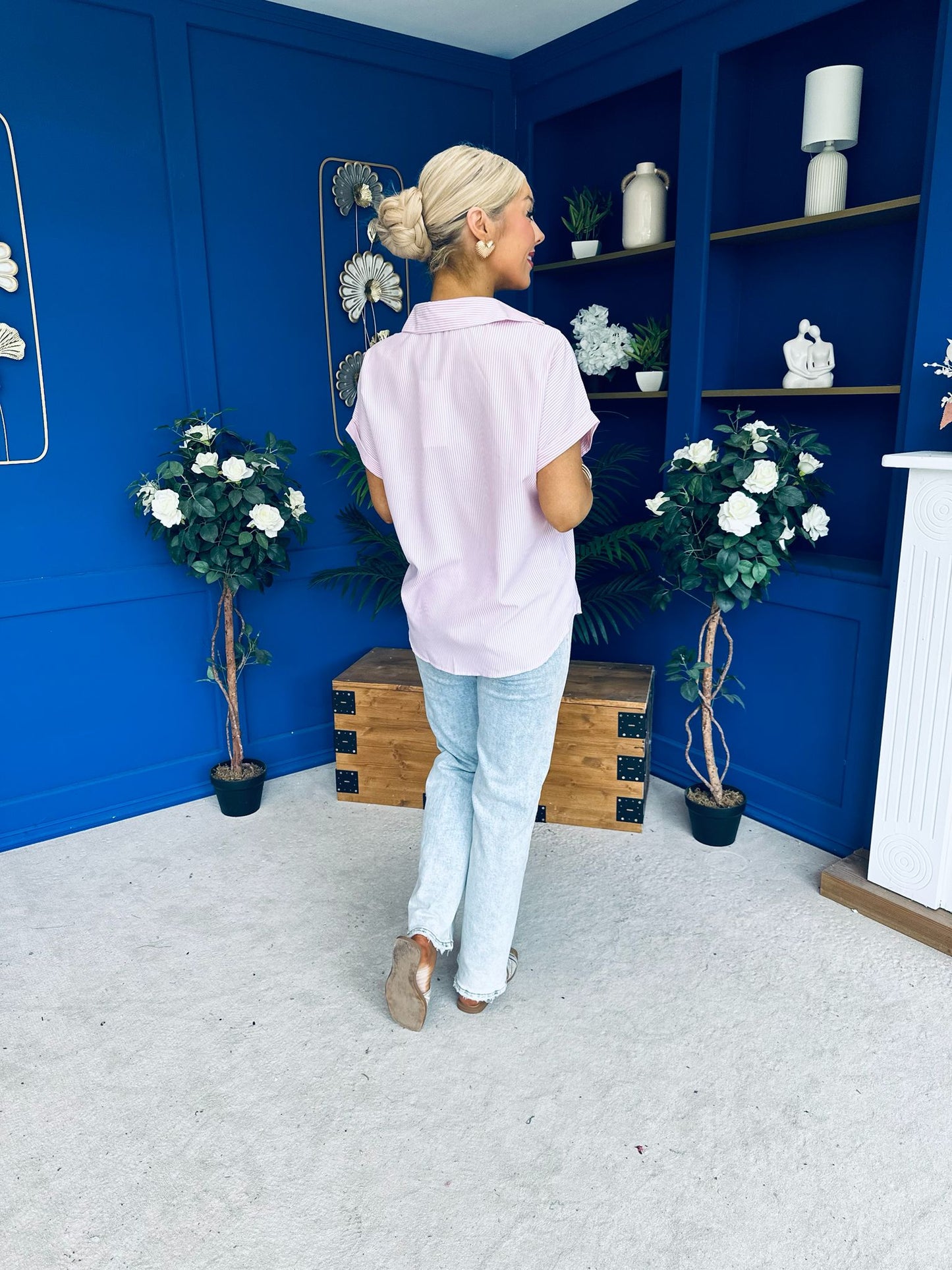 Adelyn Pinstrip Short Sleeve Shirt Pink