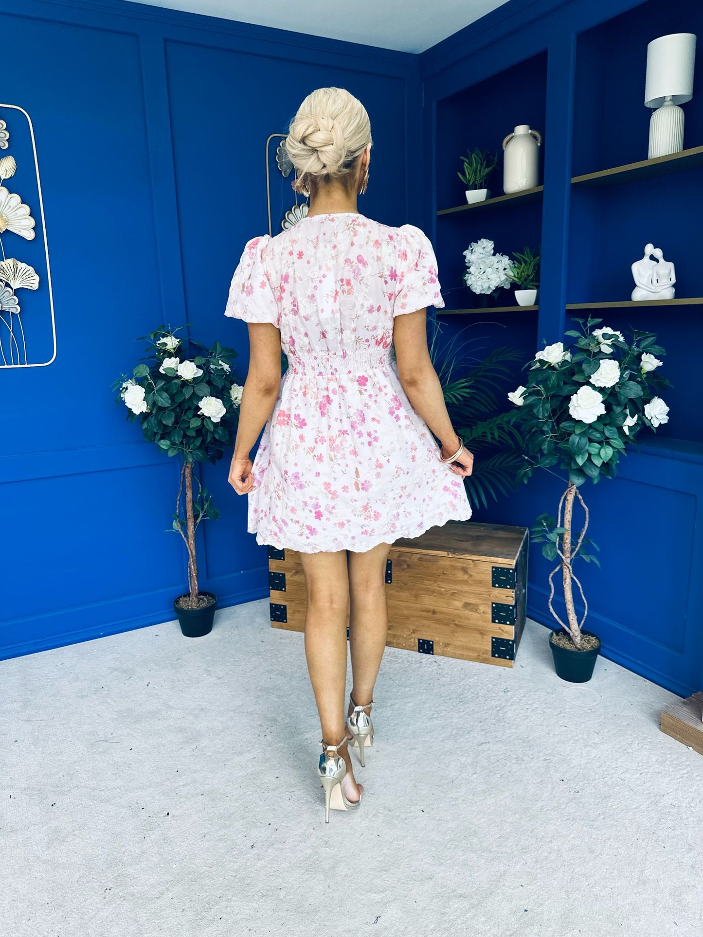Billie Embroidered Mini Dress Floral Cream
