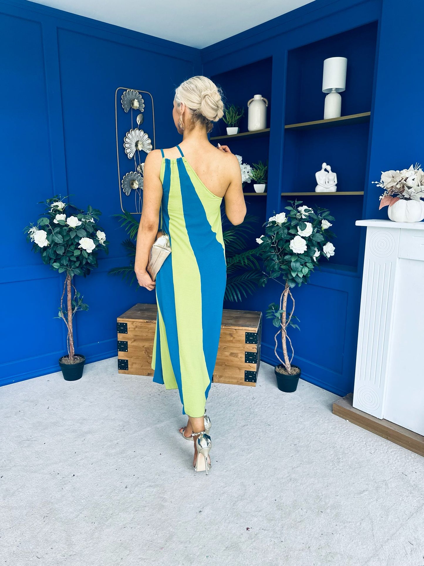 Valentina One Shoulder Midi Dress Lime