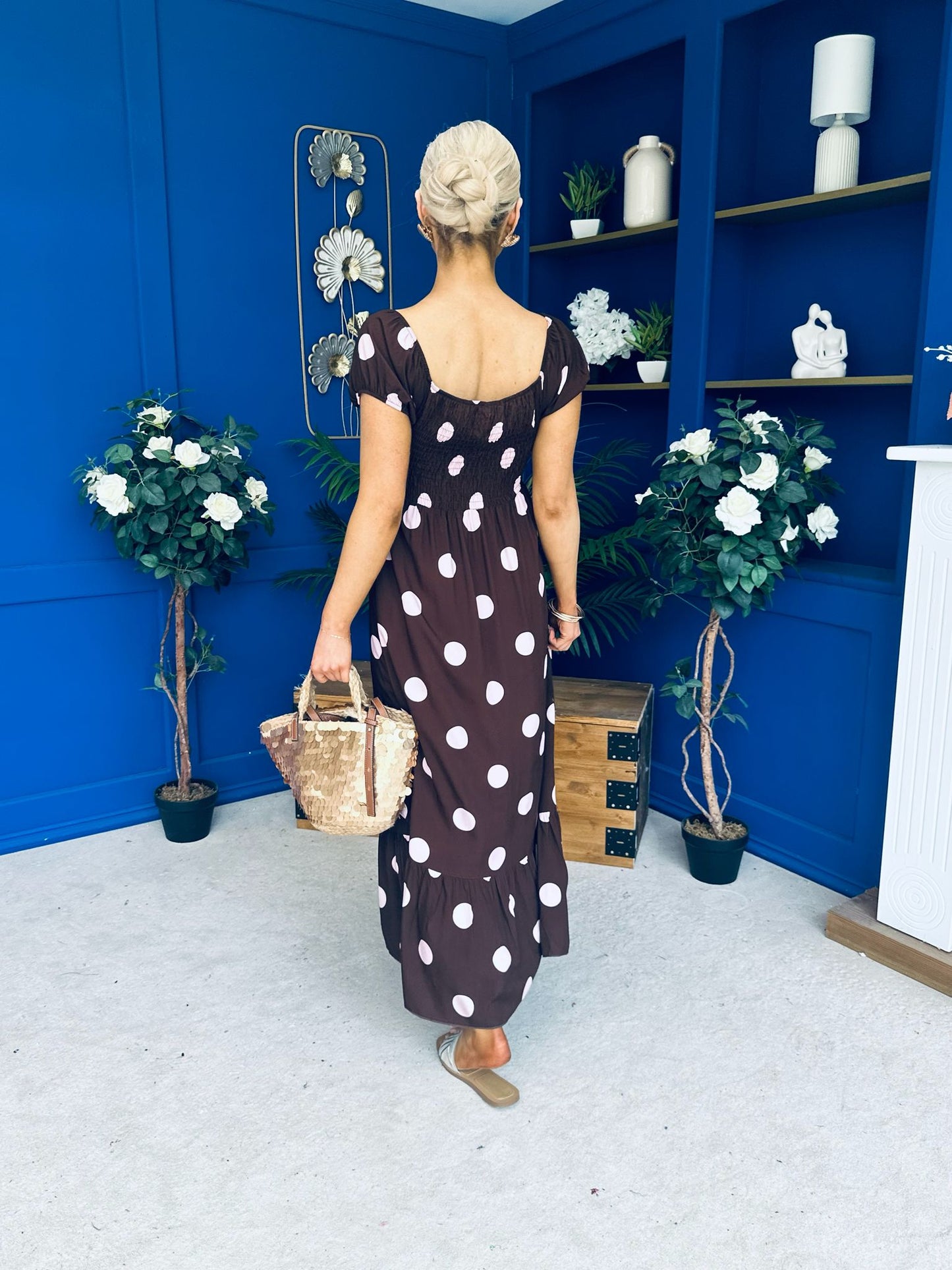 Serena Square Neck Midi Dress Pink Polka Coco