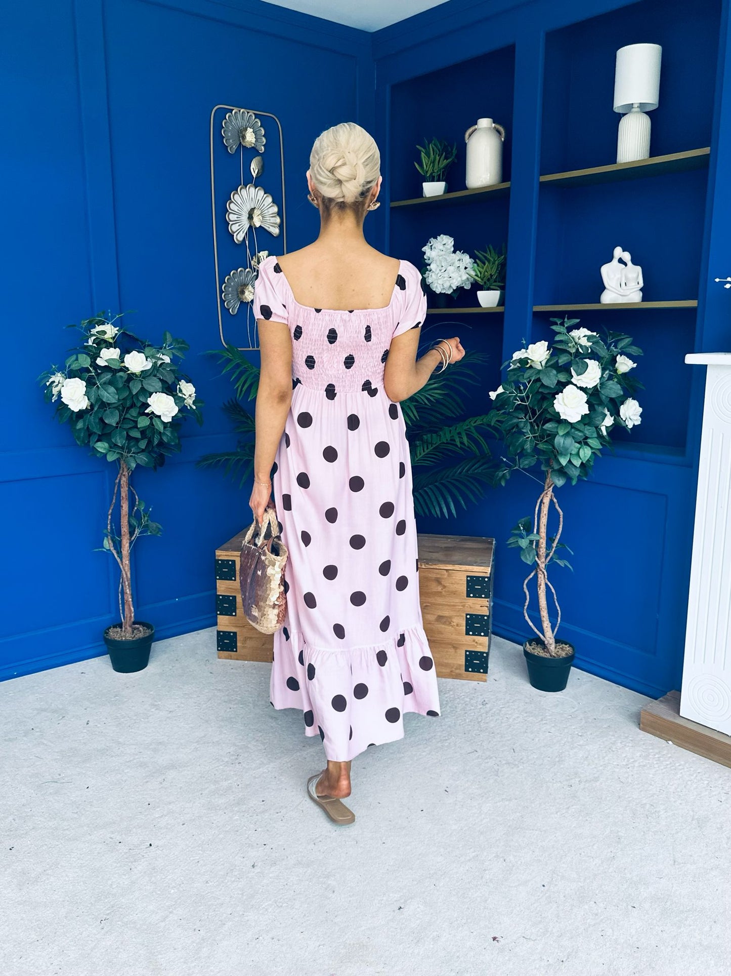 Serena Square Neck Midi Dress Coco Polka Pink