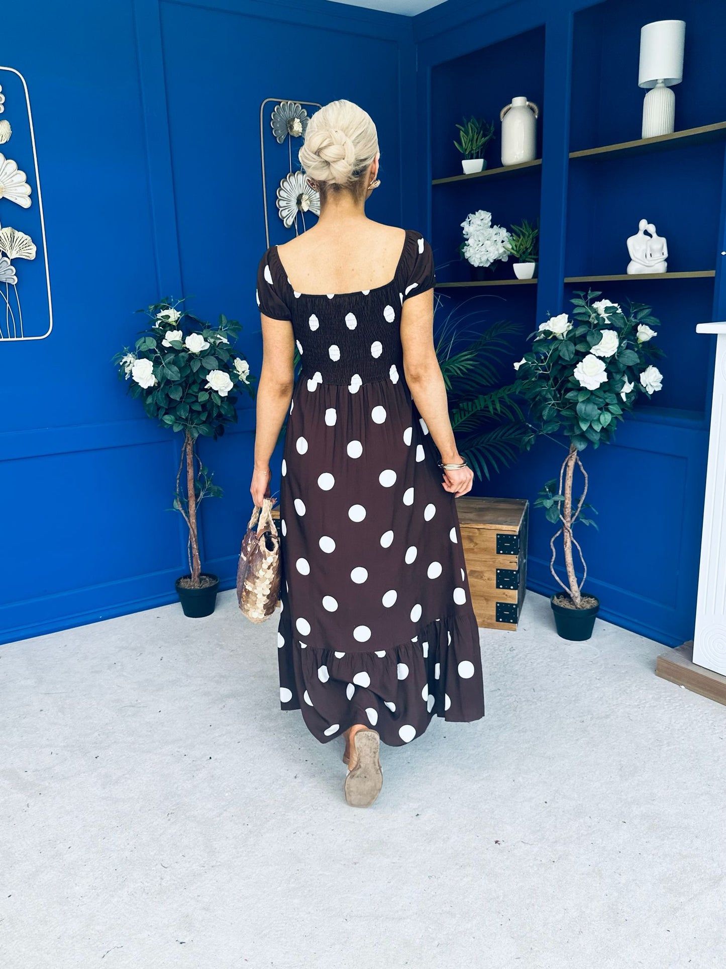 Serena Square Neck Midi Dress Cream Polka Coco