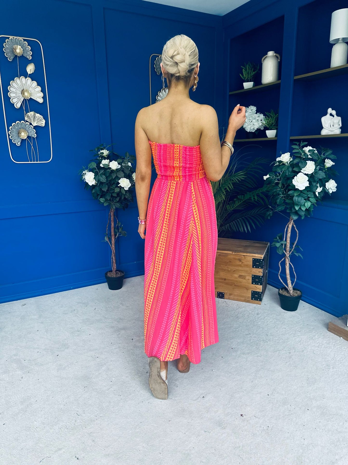 Kiley Bandeau Midi Dress Aztec Stripe Pink