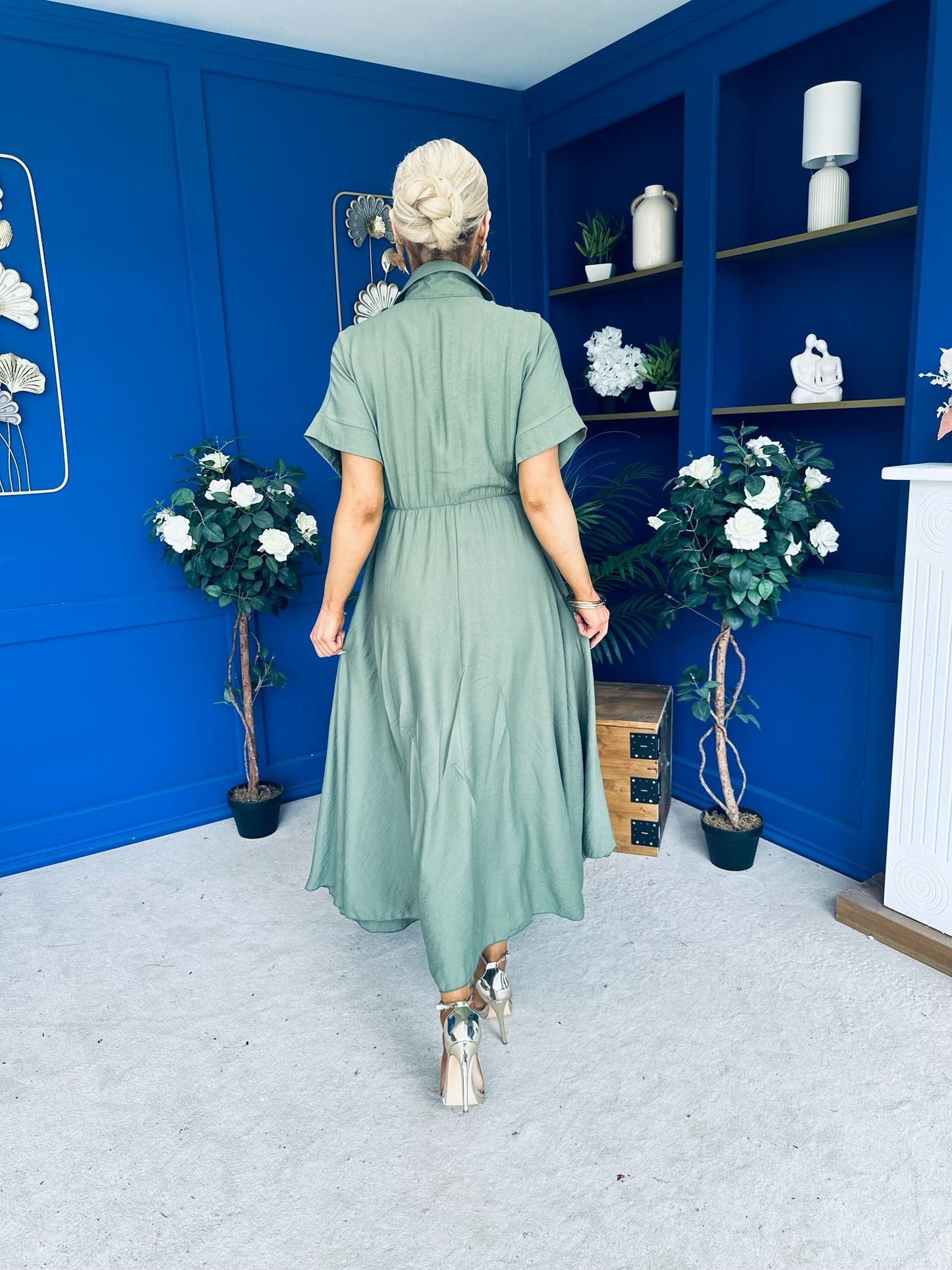 Raven Angel Sleeve Wrap Maxi Dress Khaki