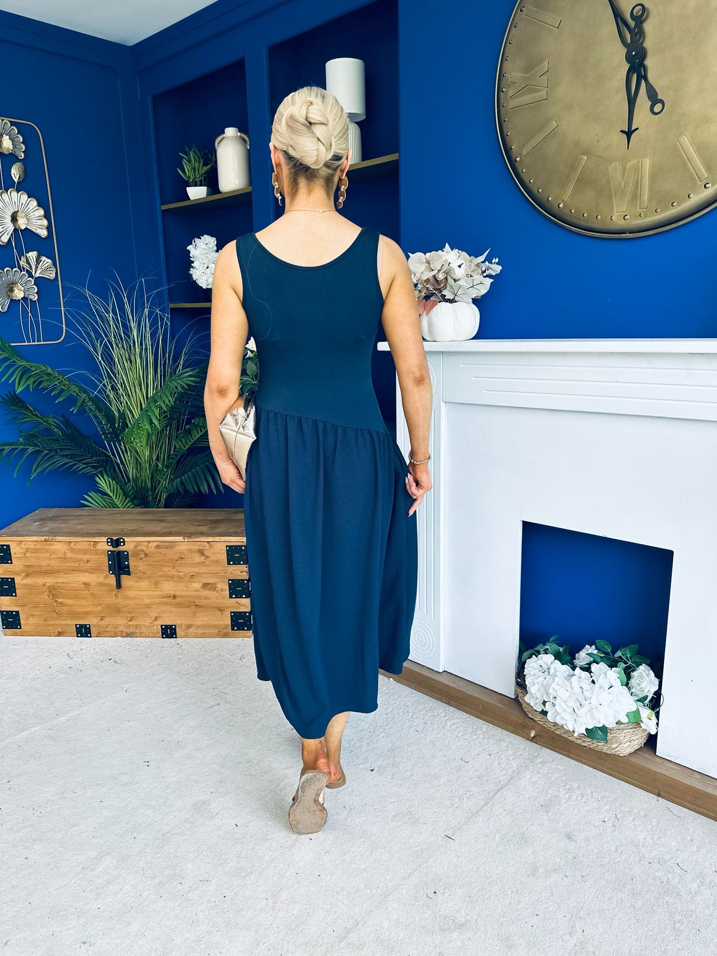 Amanda Detailed Midi Dress Navy