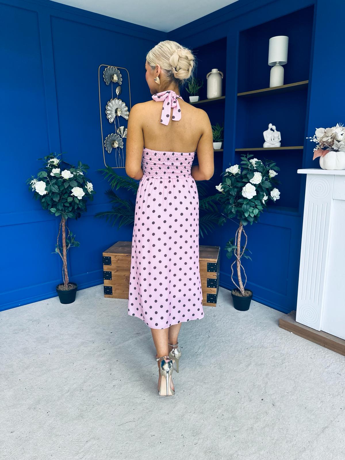 Adison Halterneck Midi Dress Coco Polka Pink