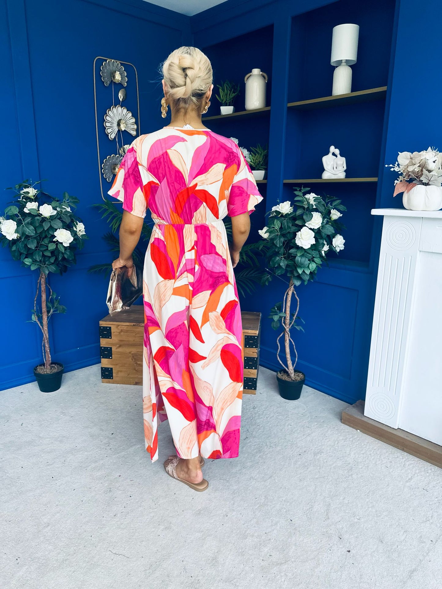 Suzan Banded Midi Dress Printed Coral