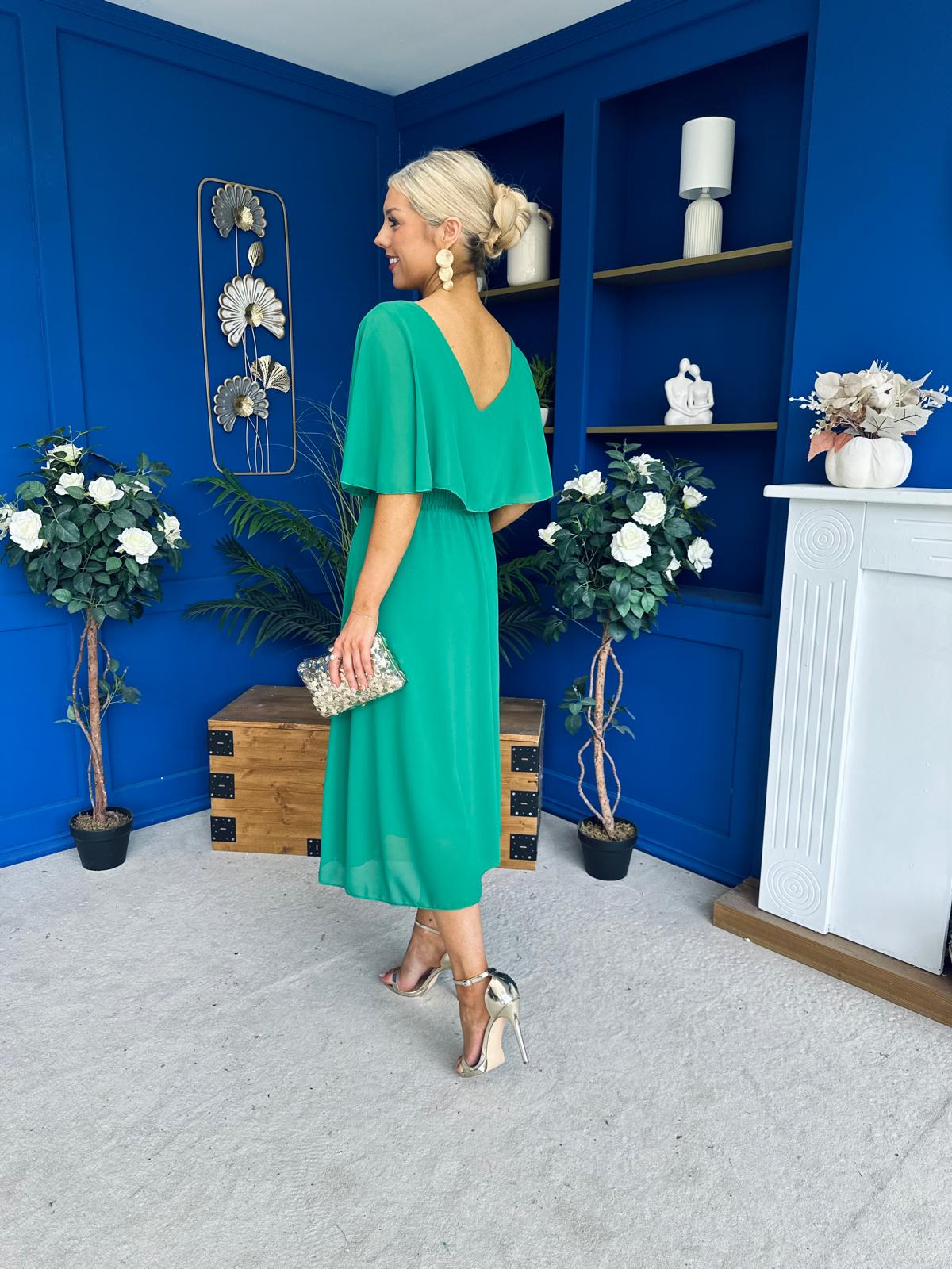 Nancy Cape Detailed Midi Dress Jade Green