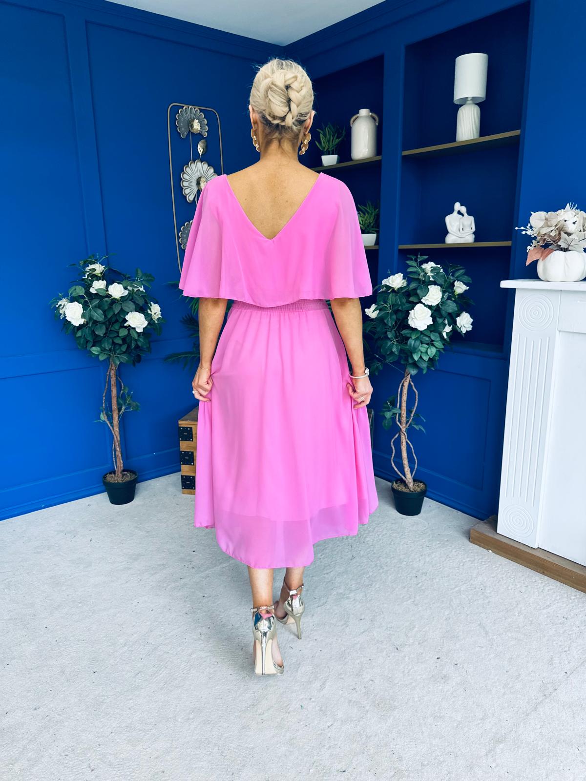 Nancy Cape Detailed Midi Dress Cerise