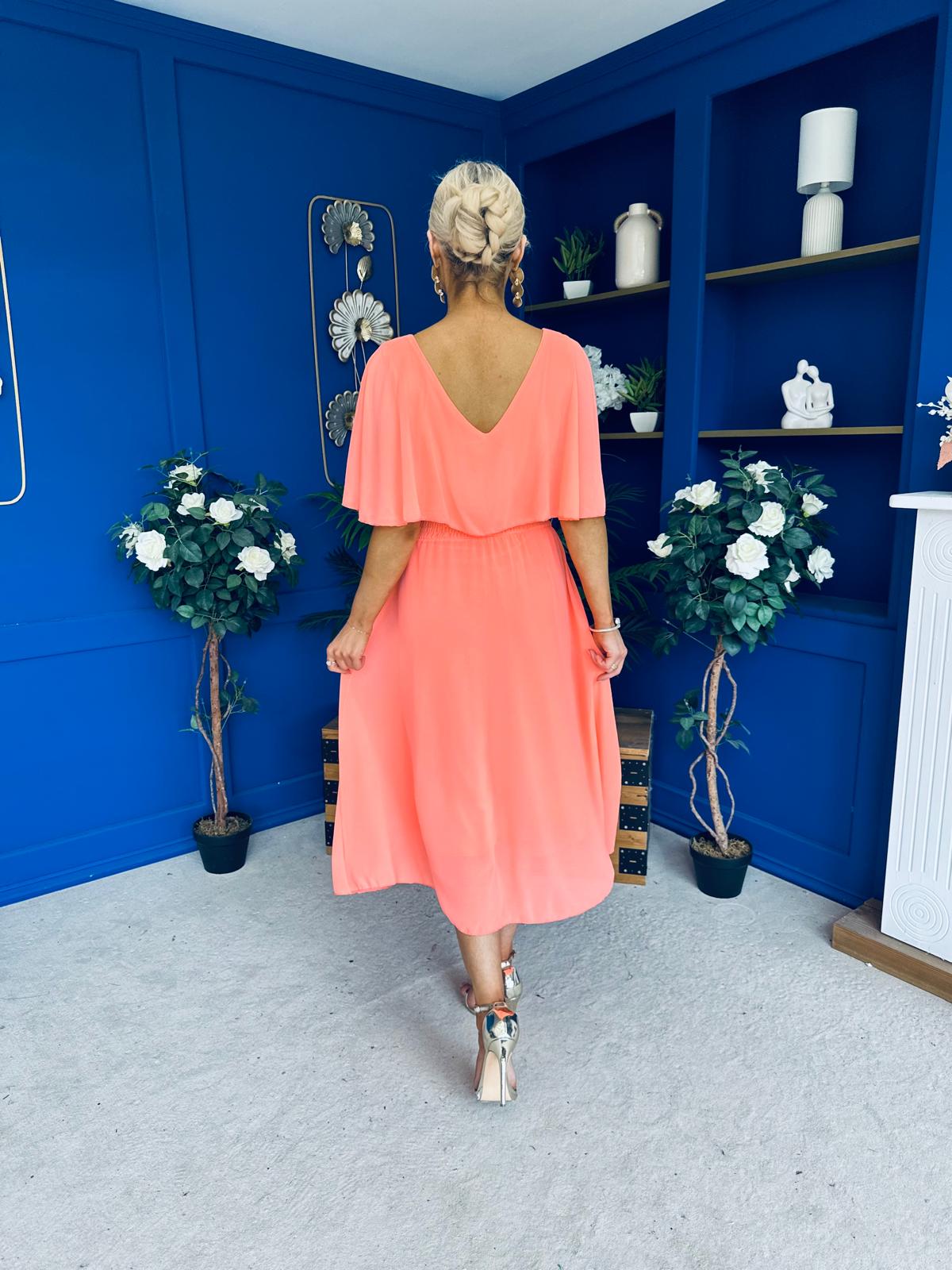 Nancy Cape Detailed Midi Dress Peach
