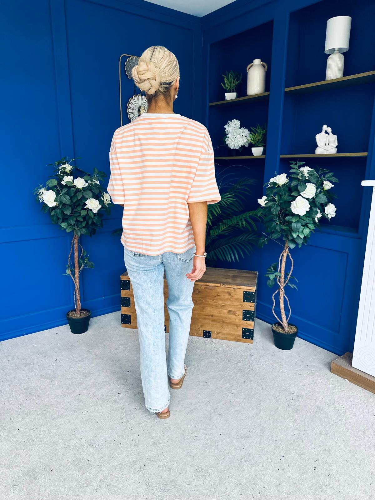 Orna Casual Striped T-Shirt Peach