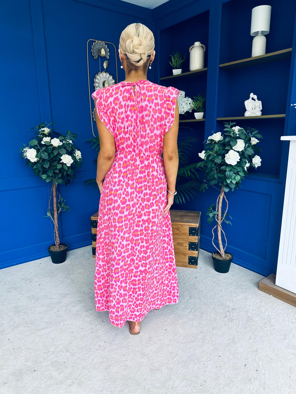 Gerri Sleeveles Midi Dress Leopard Fuchsia