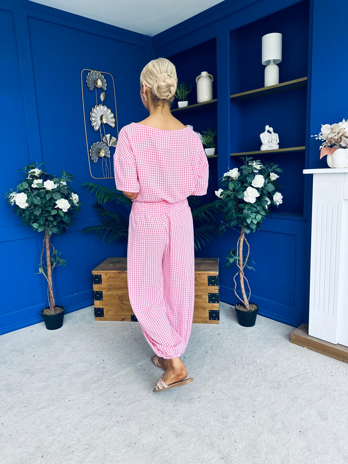 Scarlet Check Top & Trouser Set Pink