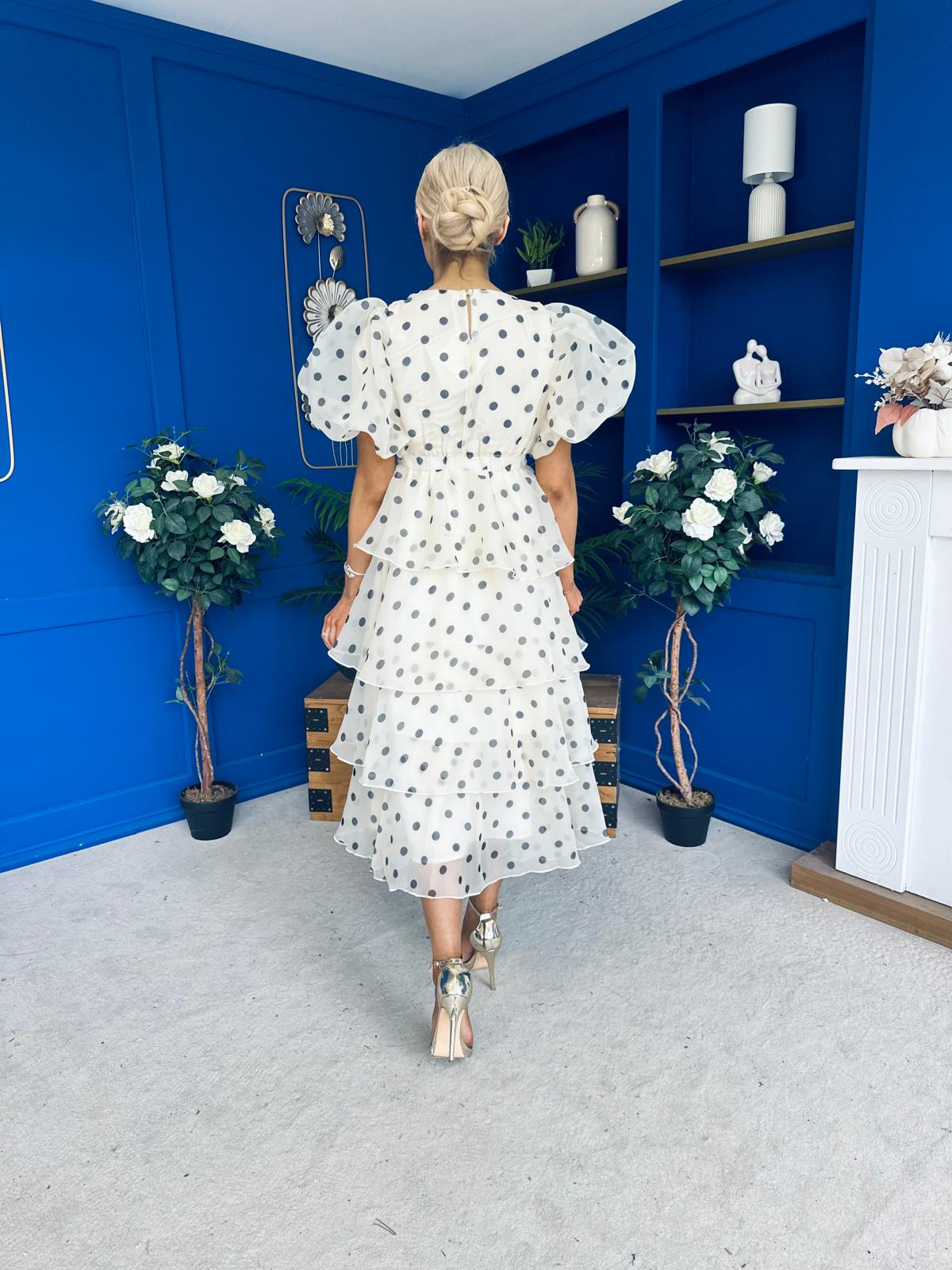 Kelsey Puff Sleeve Layered Occasion Polka Yellow