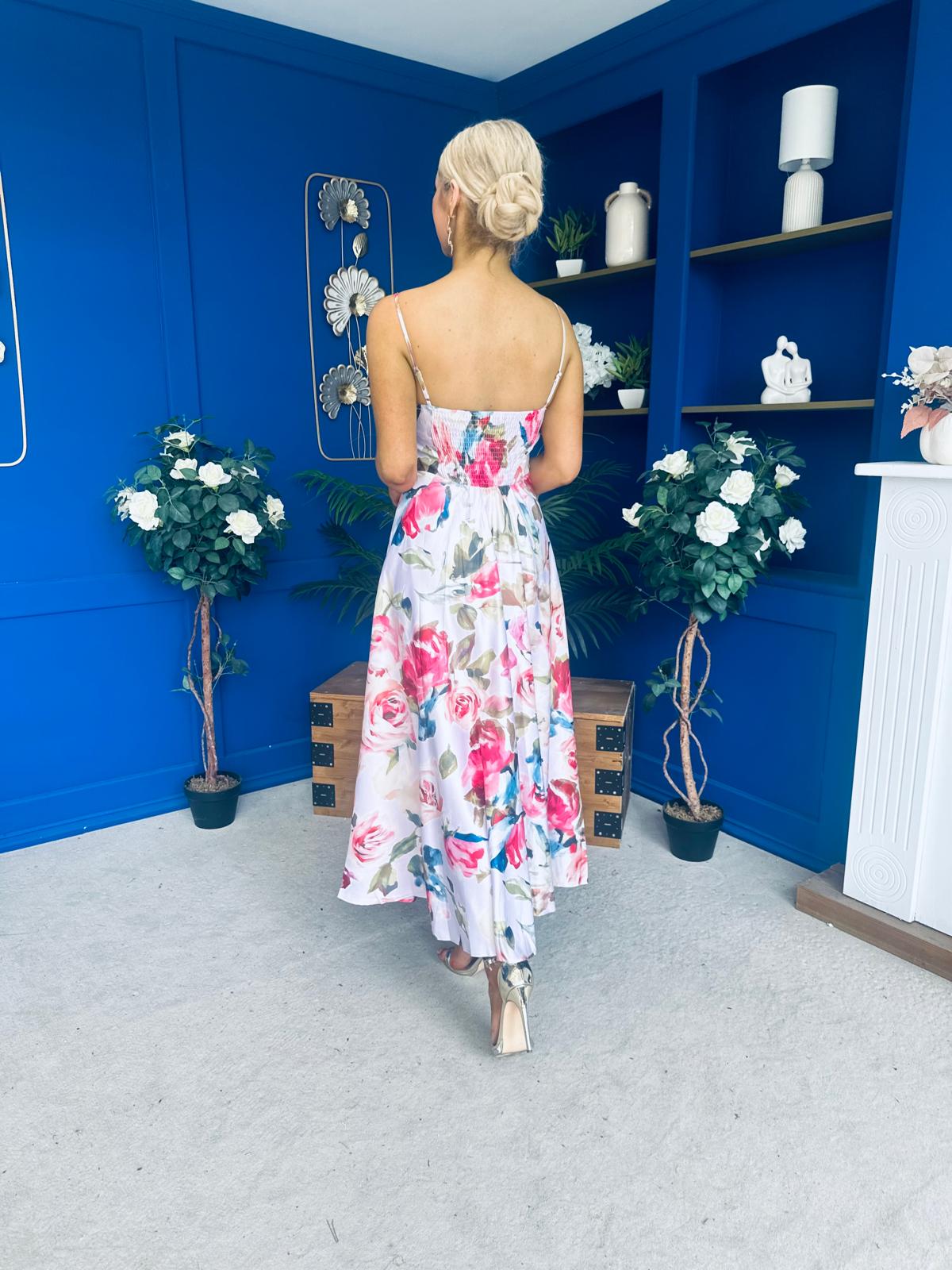 Parker Detailed Midi Dress Floral Pink