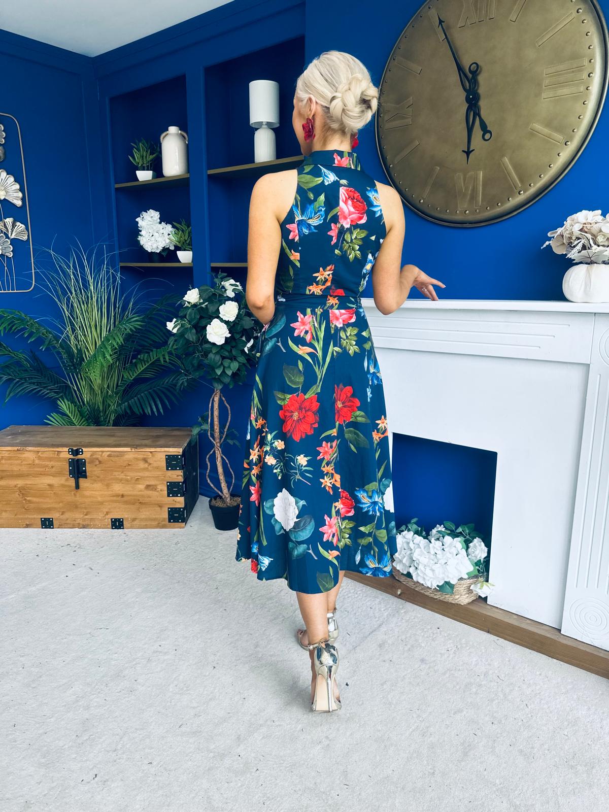 Bronwyn Detailed Midi Dress Floral Navy