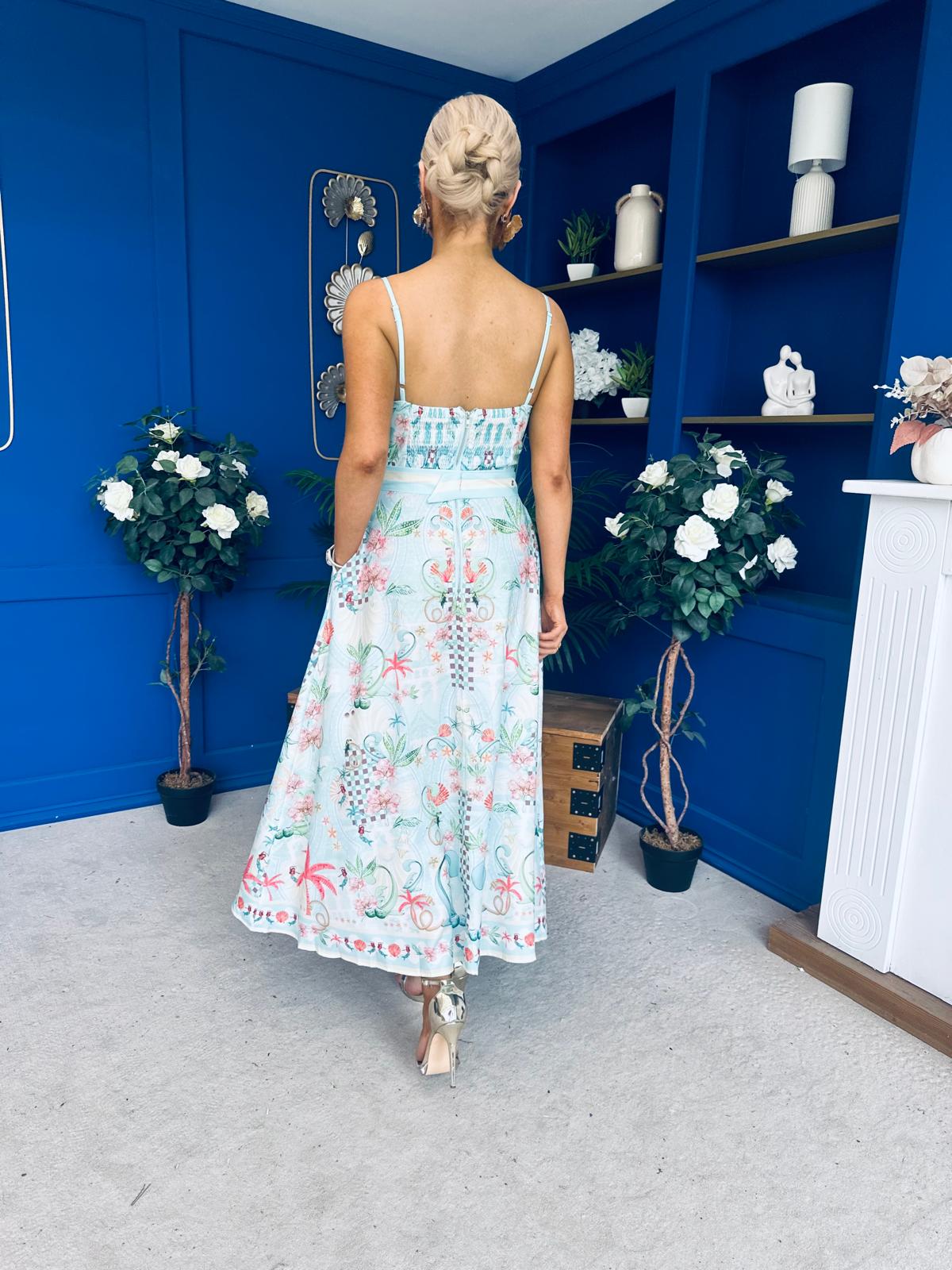 Sasha Detailed Midi Dress Mermaid Print