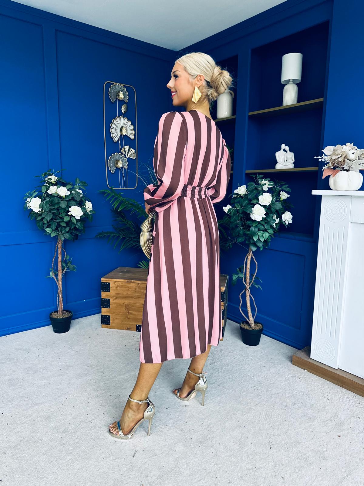 Ciara Striped Detail Midi Dress Coco Blush