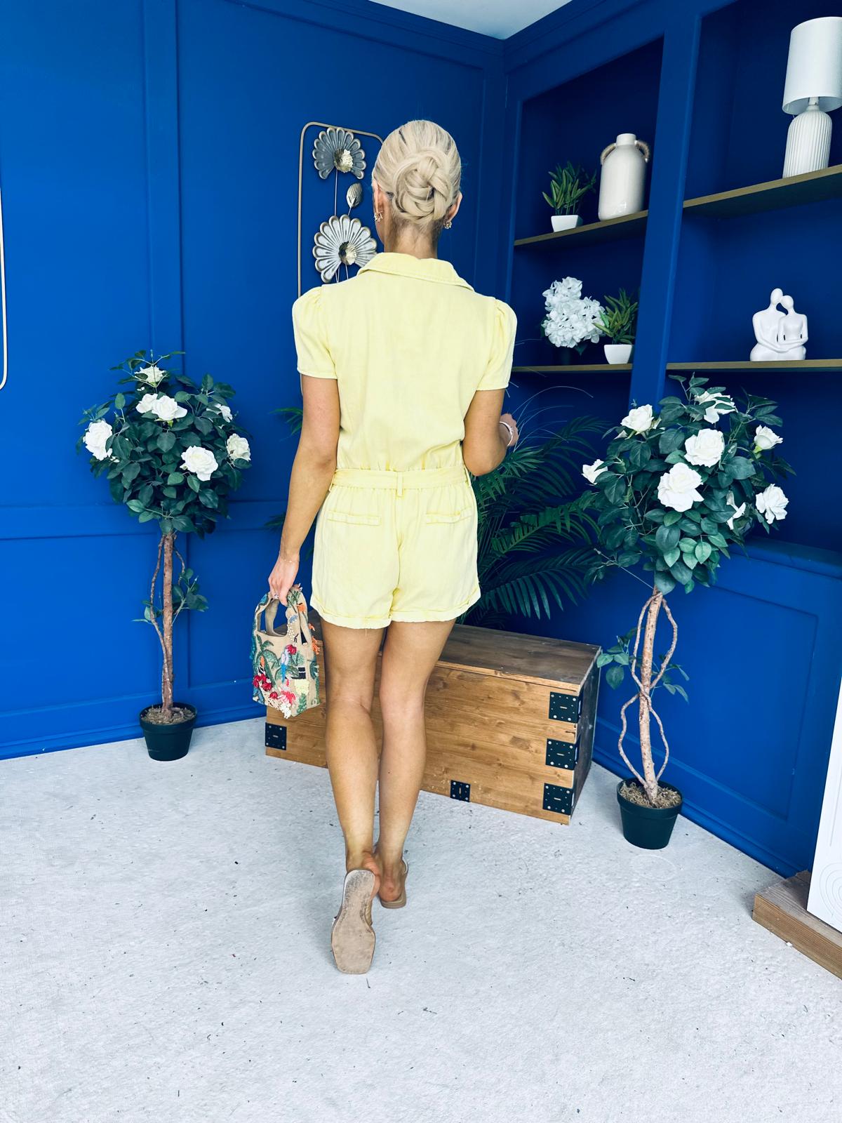 Riley Short Sleeve Denim Playsuit Yellow