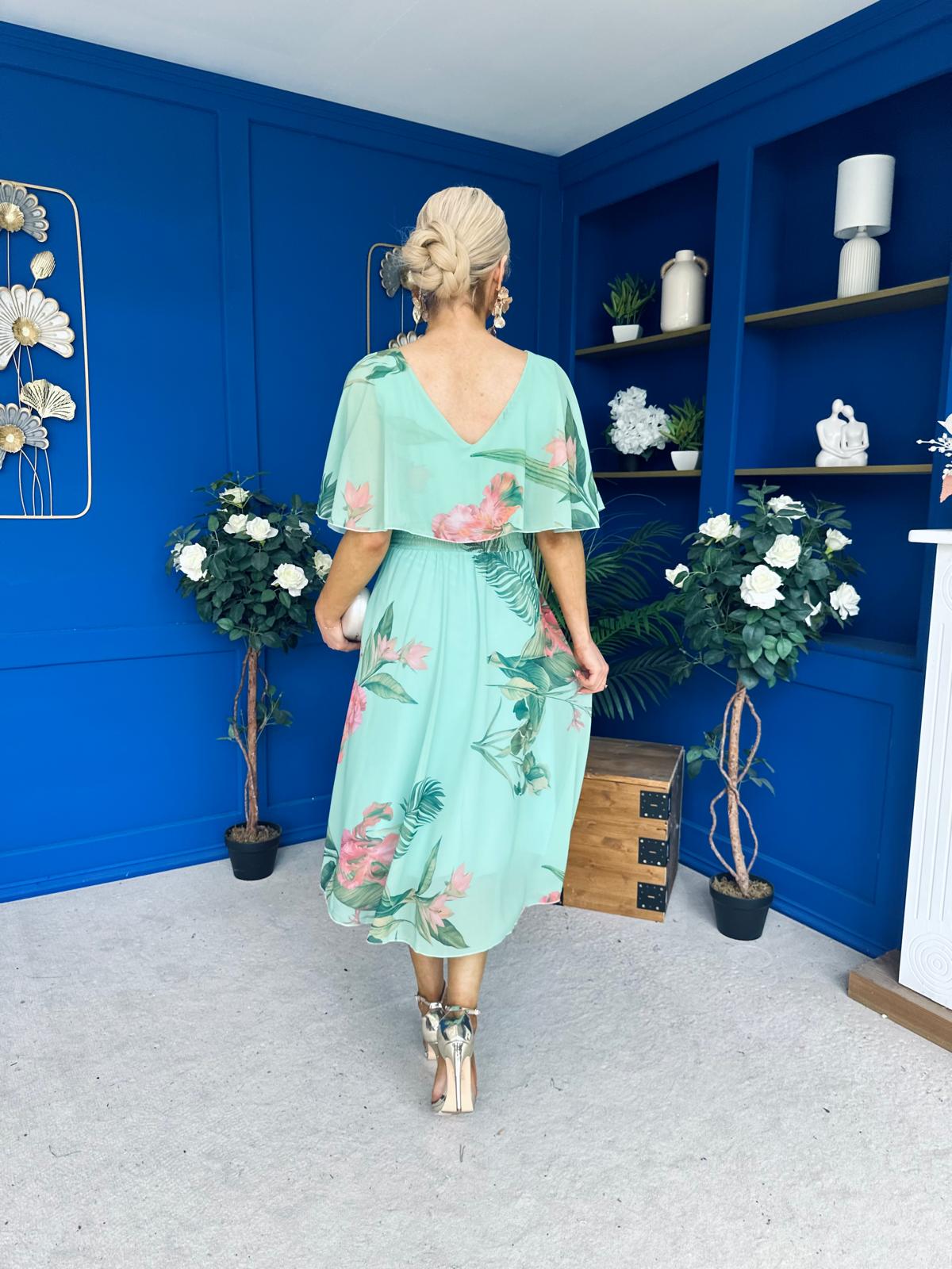 Julia Cape Detailed Midi Dress Floral Pastel
