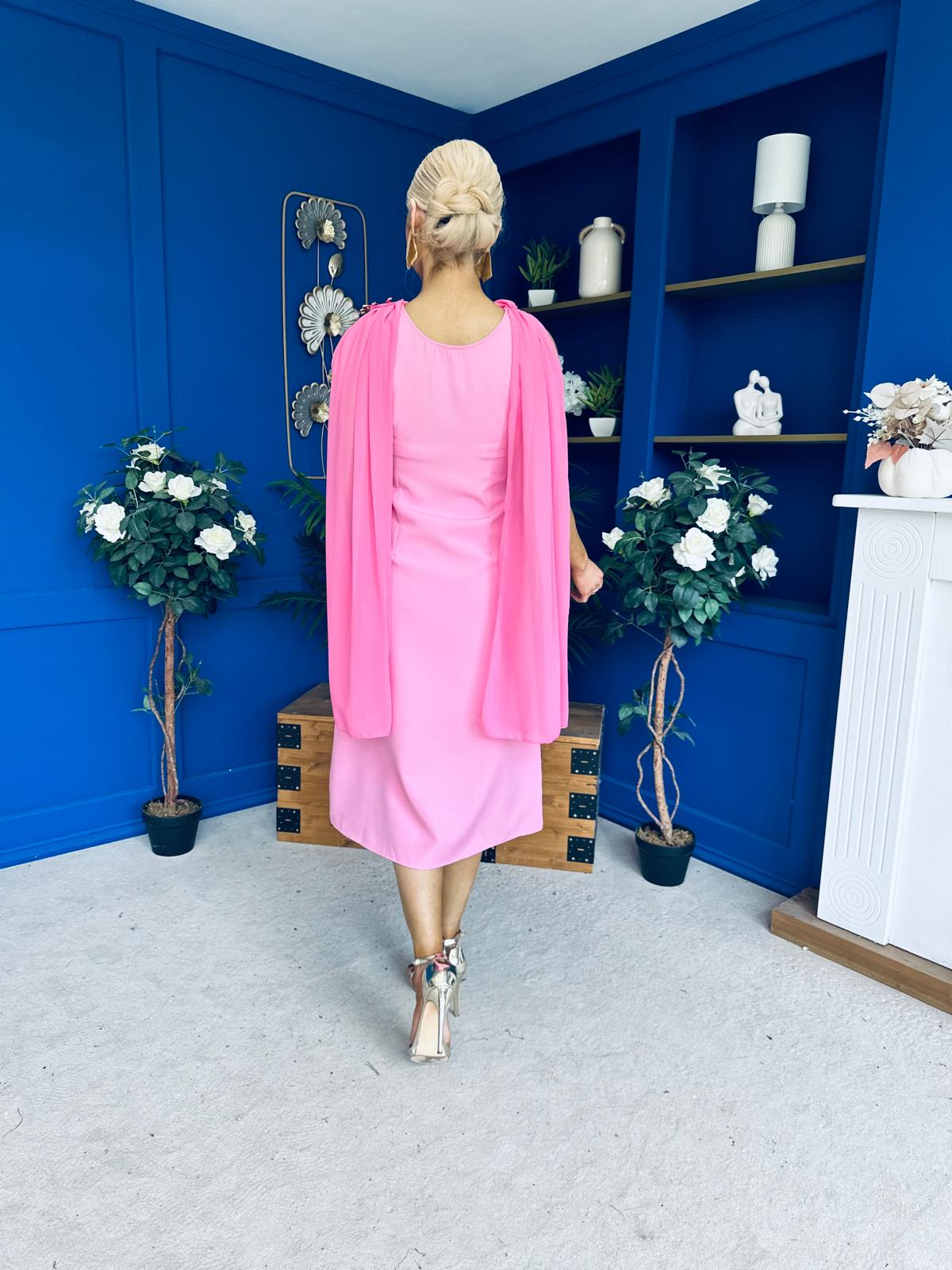 Yasmin Drape Detail Midi Dress Pwr Pink
