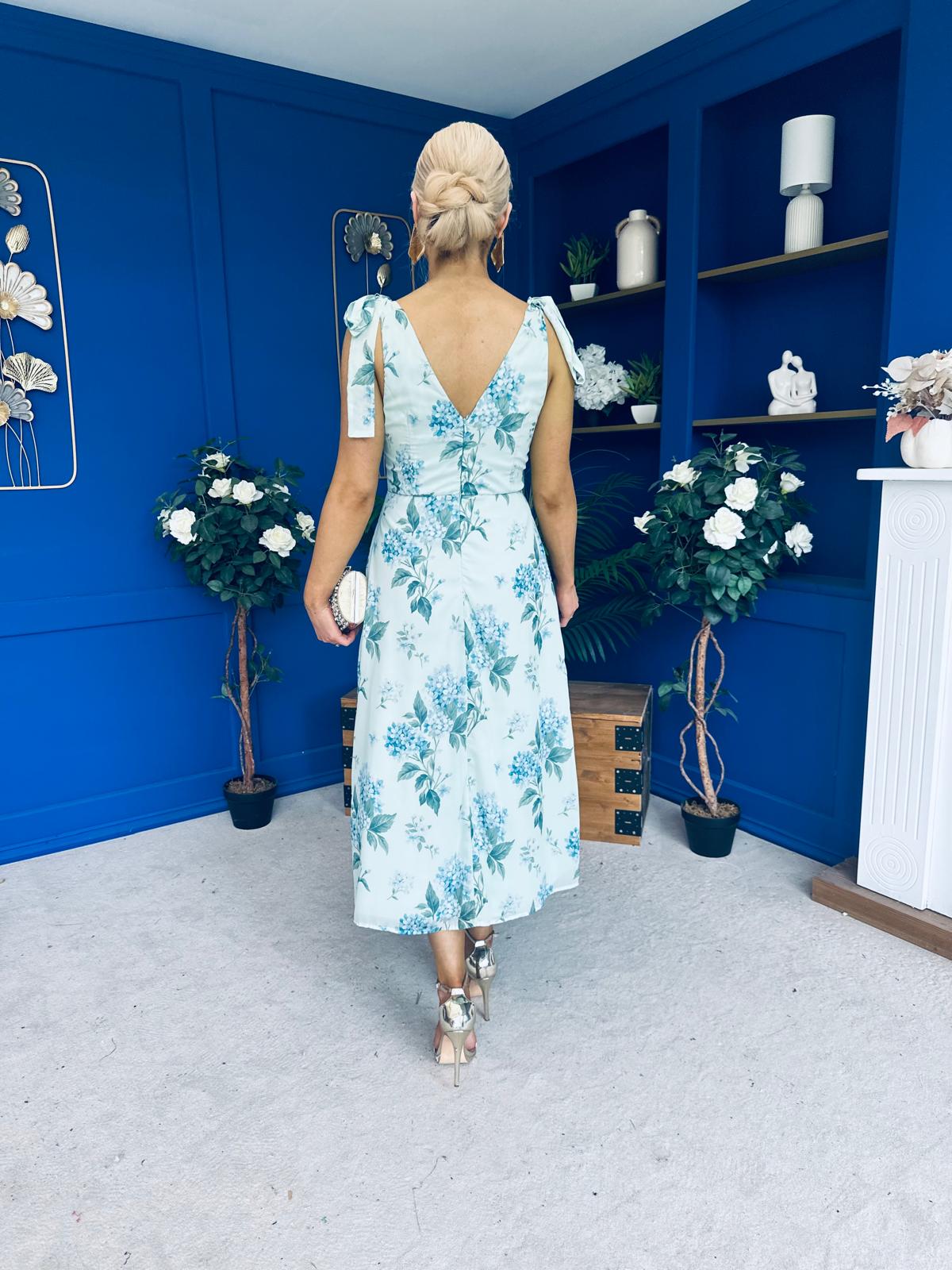 Beverly Floral Tie Shoulder Midi Dress Green