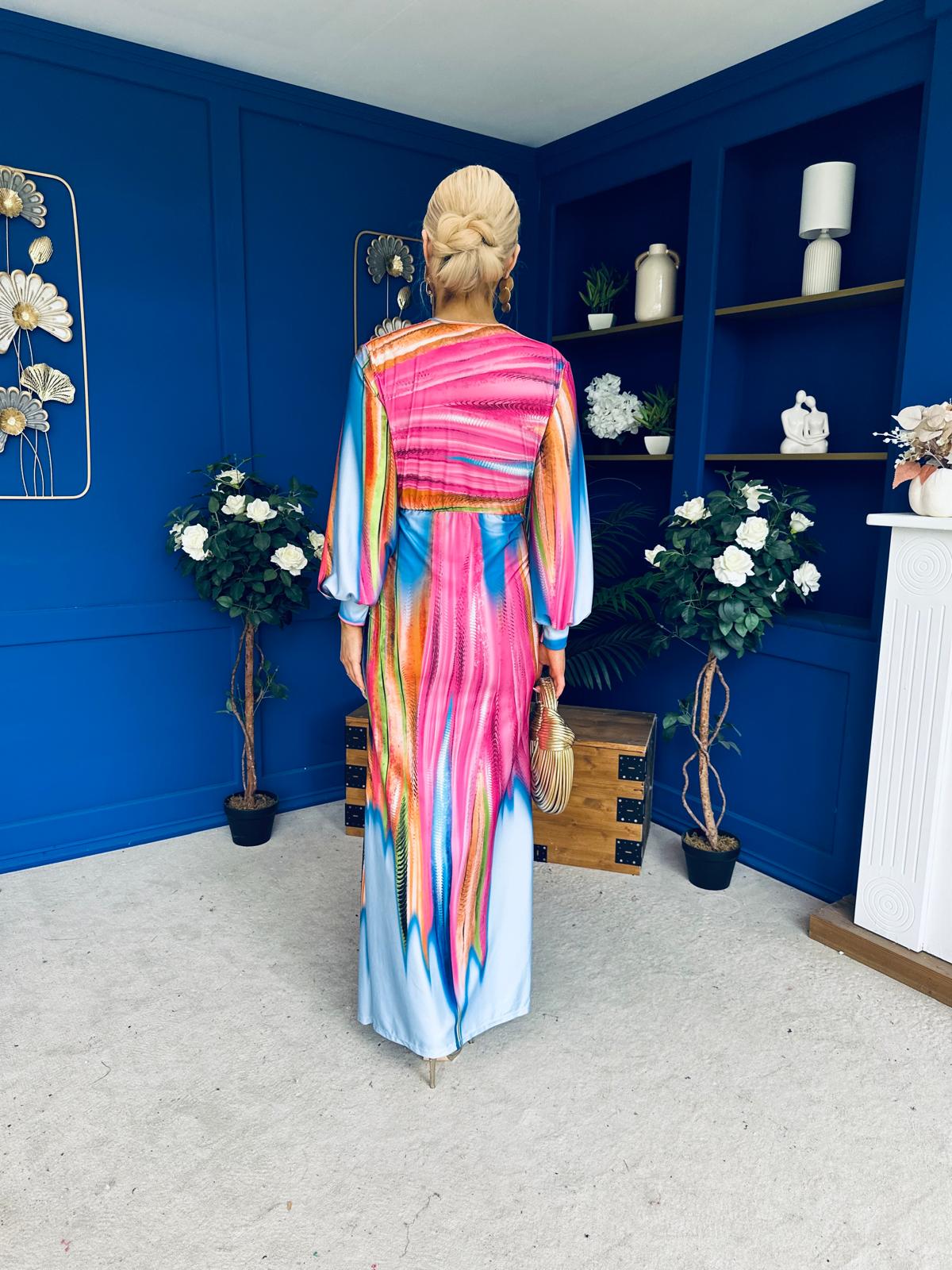 Catriona Plunge Neck Drape Detail Maxi Dress Sky
