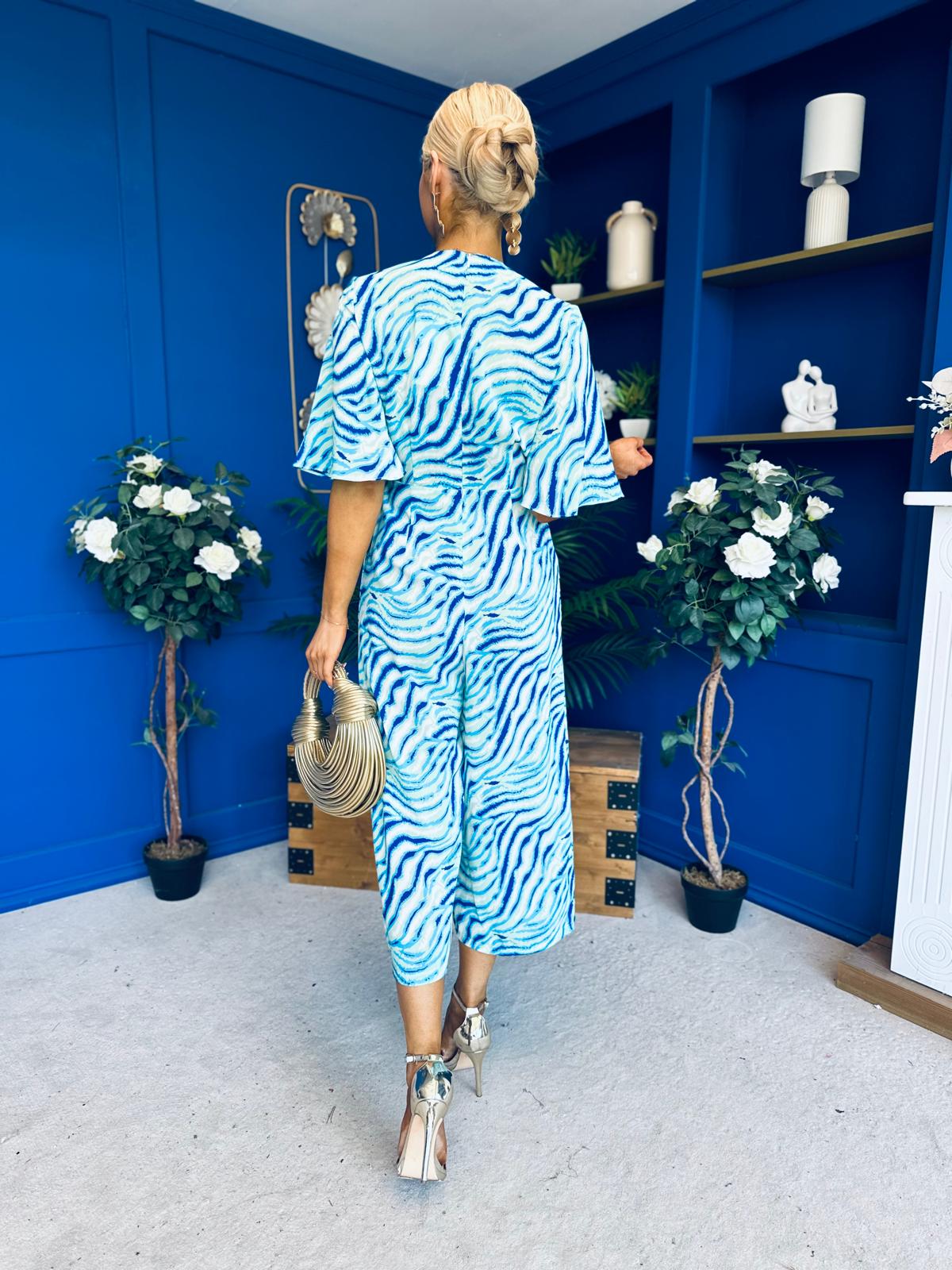 Bianca Tie Detail Culotte Jumpsuit Blue
