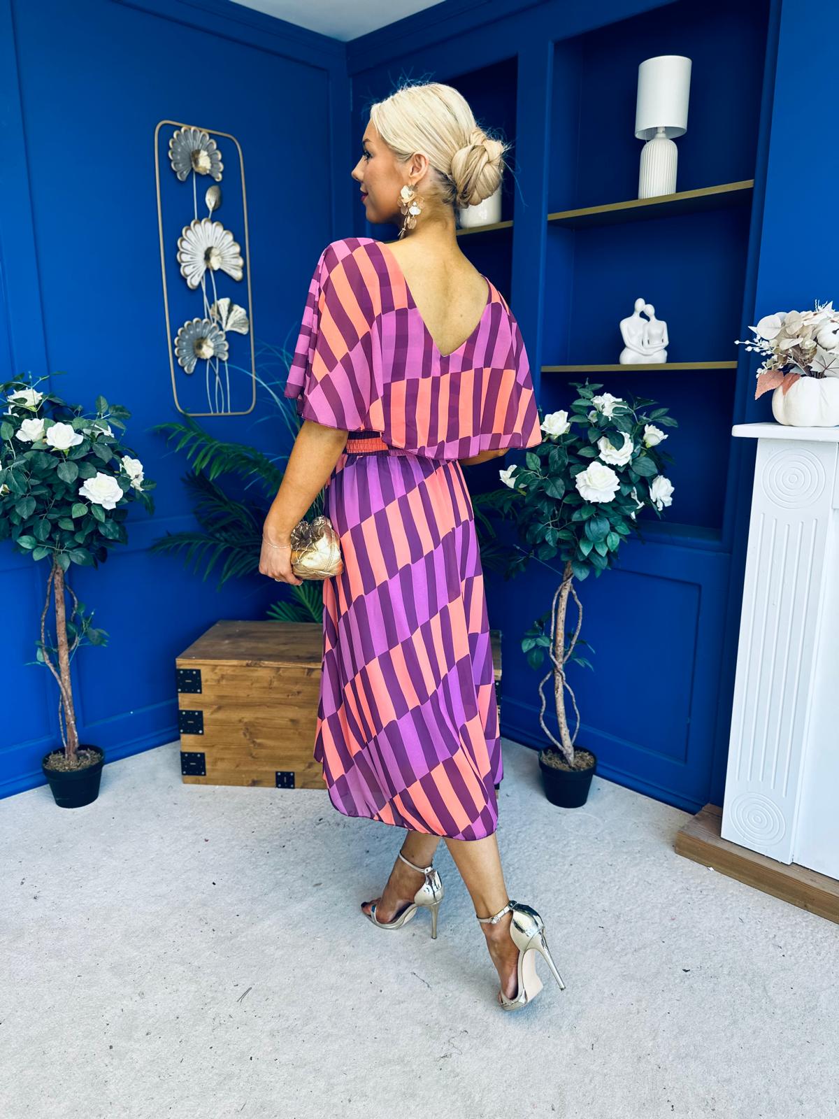 Julia Cape Detailed Midi Dress Geo Purple