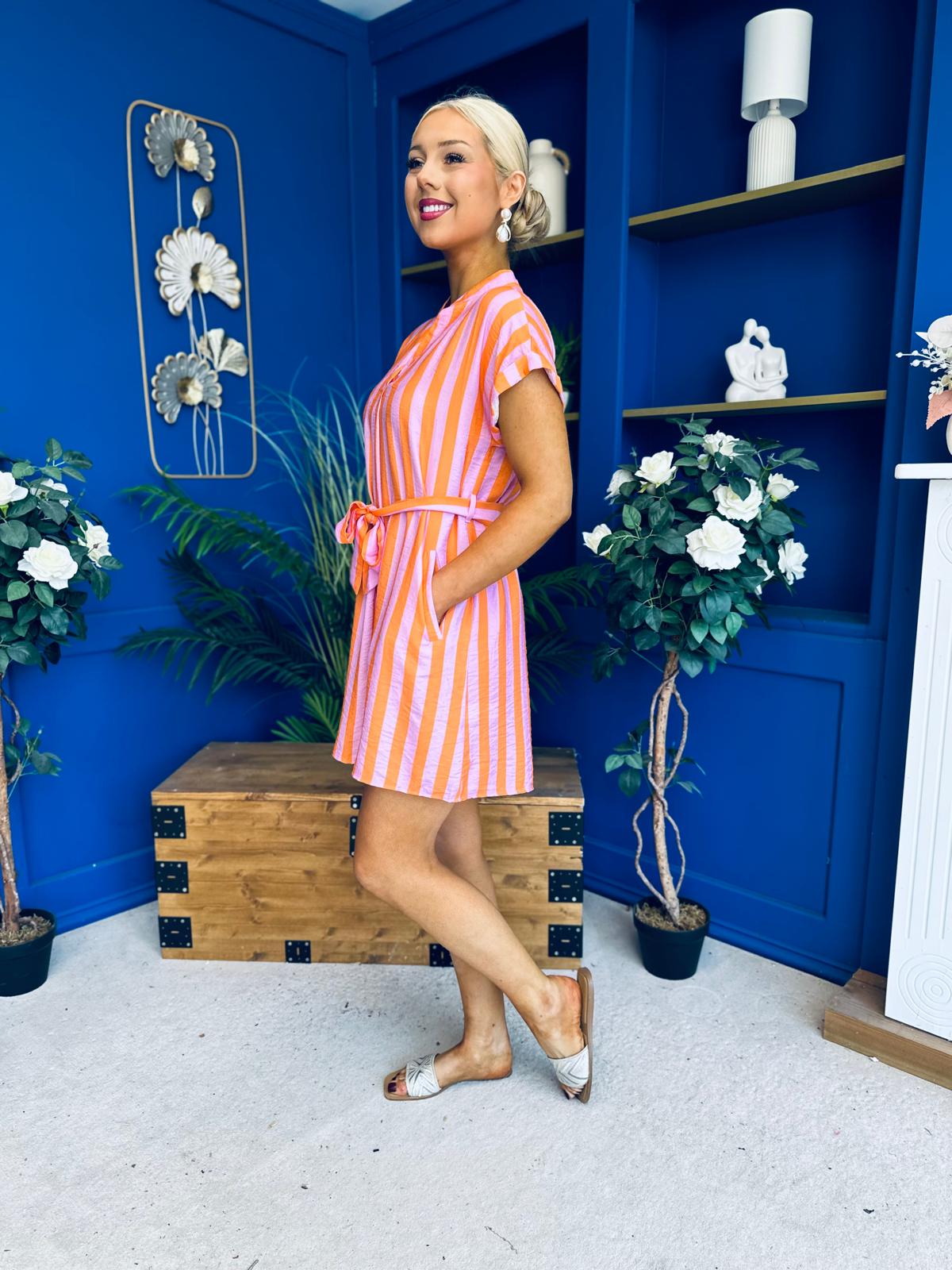 Nira Detailed Mini Dress Pink Orange