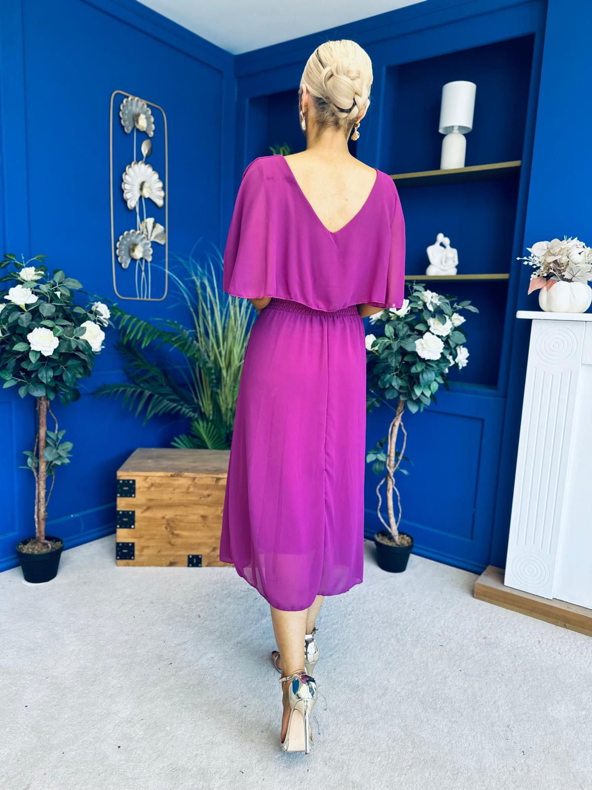 Nancy Cape Detailed Midi Dress Berry